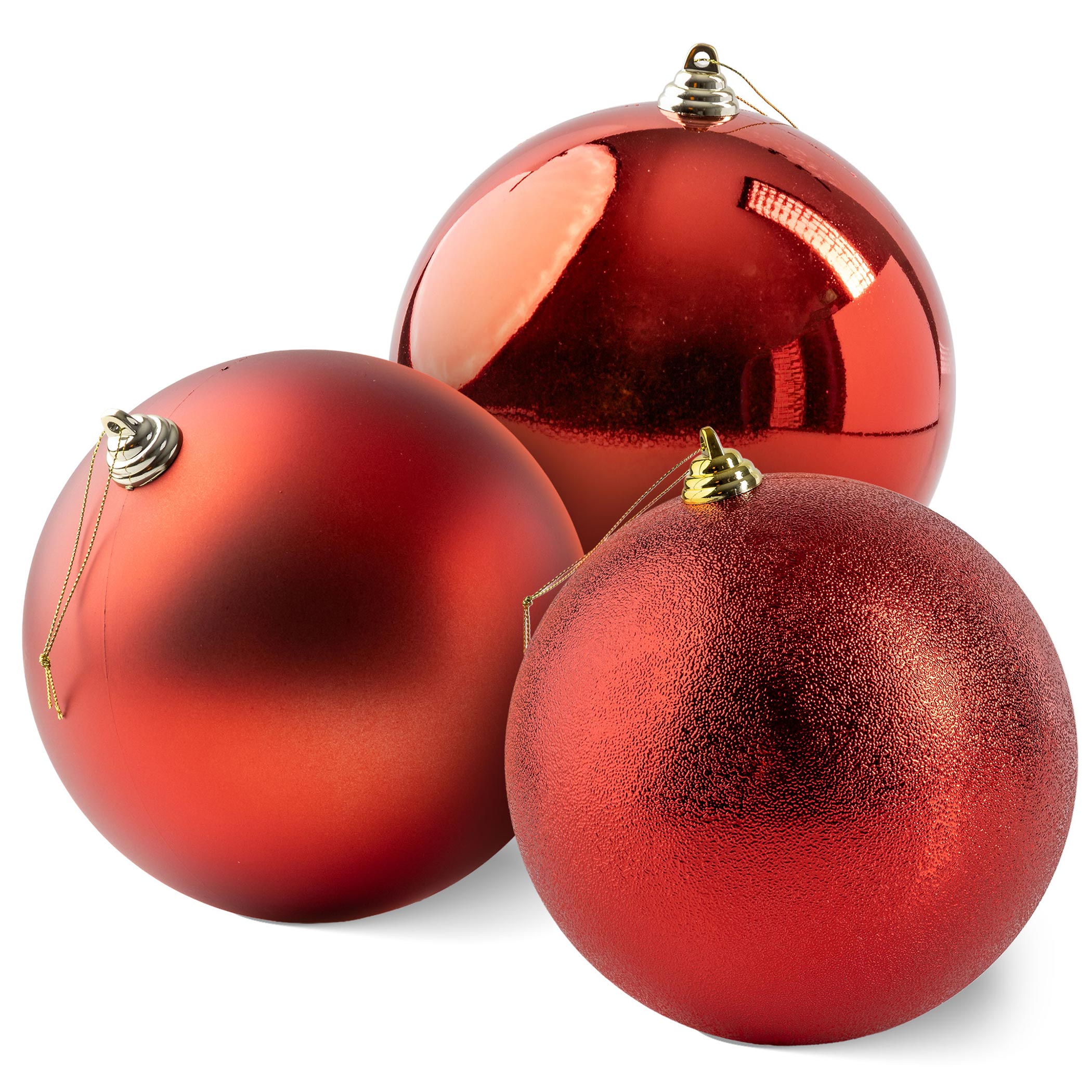 XL Kunststoff Christbaumkugeln 20 cm rot für Innen und Außen - 3er Set - Weihnachtsbaumkugeln extra groß je 1x in matt, glänzend und glitzernd