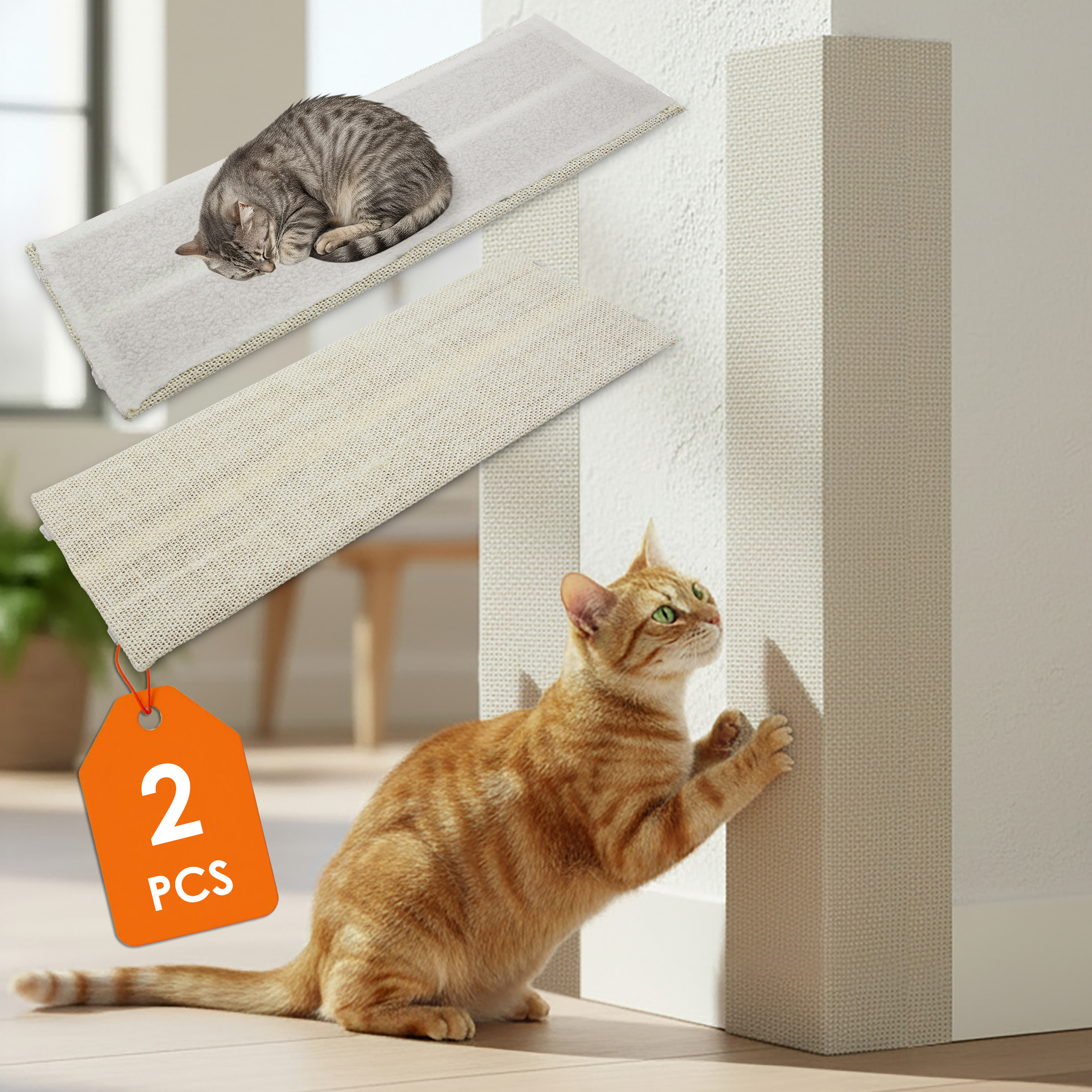 Katzen Kratzbrett mit 2 verschiedenen Seiten - 50 cm oder 80 cm / 1er oder 2er Pack - Sisal und Plüsch Kratzecke zum Legen oder Hängen