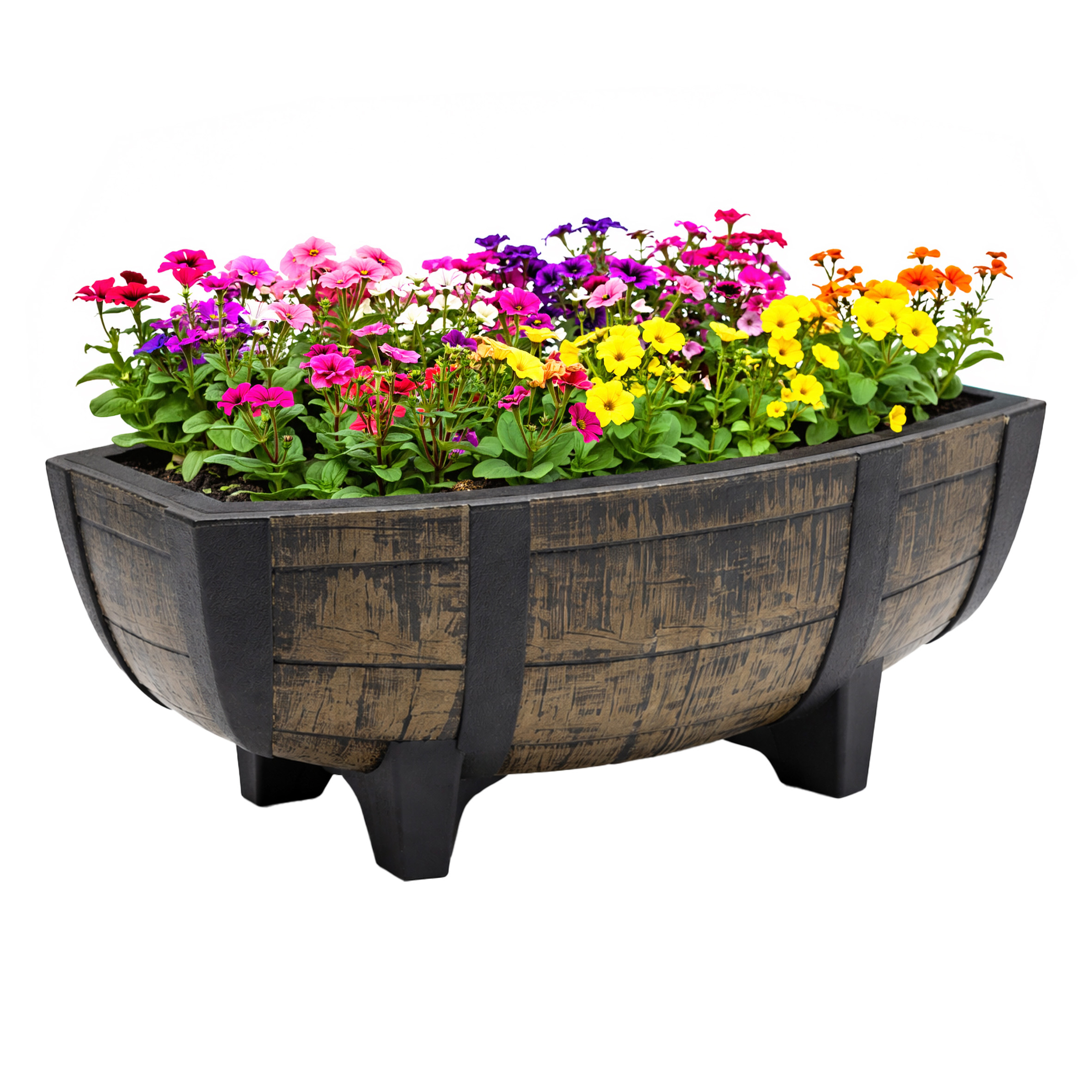 Kunststoff Pflanzschale in Eichenfass Optik braun mit Drainageboden - 41 x 30 cm