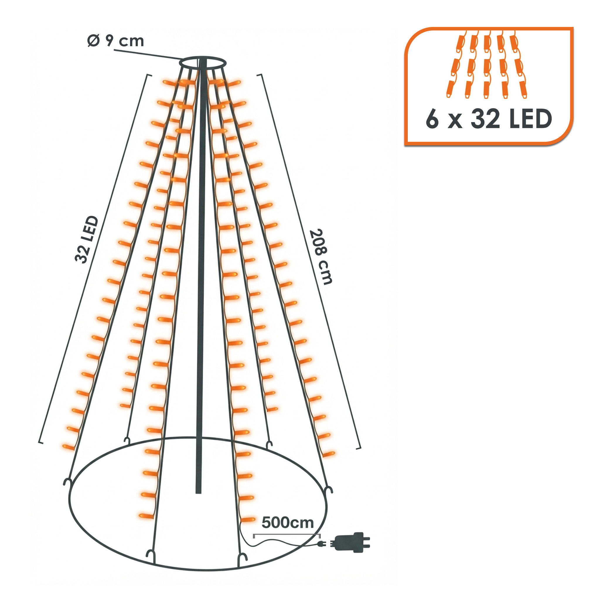 LED Weihnachtsbaum und Fahnenmast Lichterkette - 190 cm Höhe