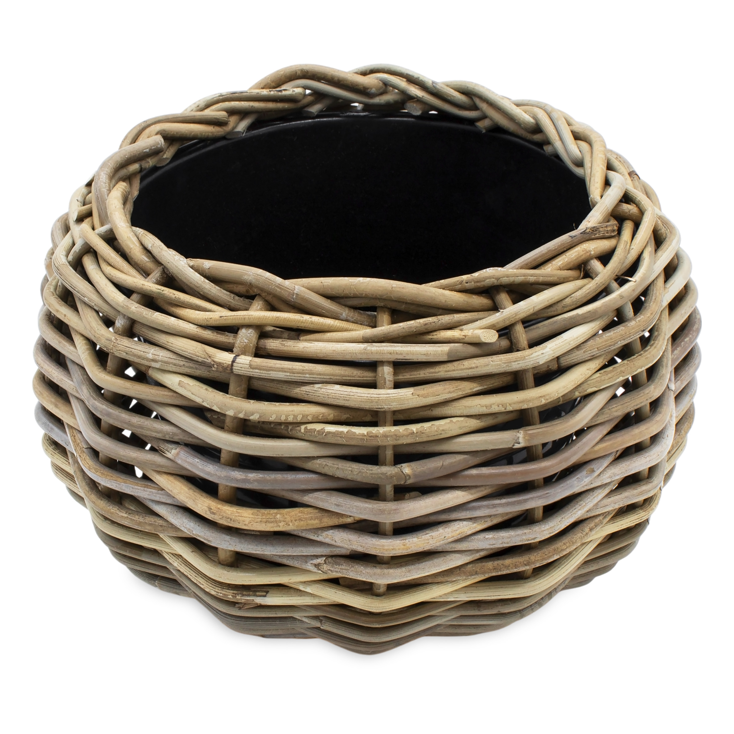 Rattan Pflanztopf mit Kunststoff Einsatz - 29 x 19 cm - Garten Deko Blumenkorb shabby natur