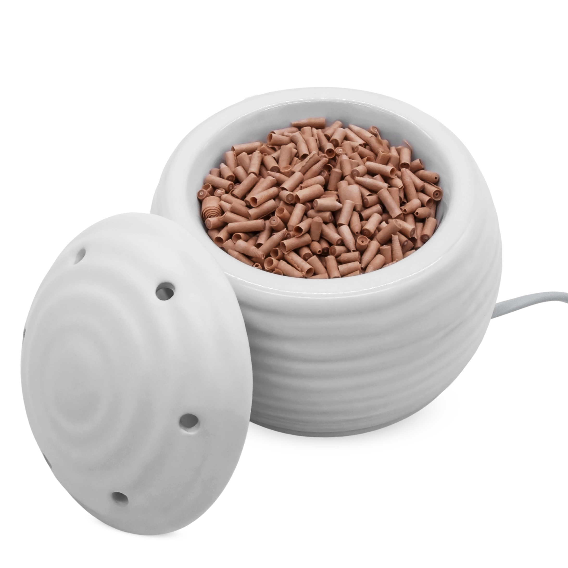 Elektrische Duftlampe für Weihnachtsduft Granulat - 10 cm - Keramik Aroma Diffusor inklusive 3 Beutel Duftgranulat 1x Wintertanne 1x Pininzapfen 1x Zimtstange