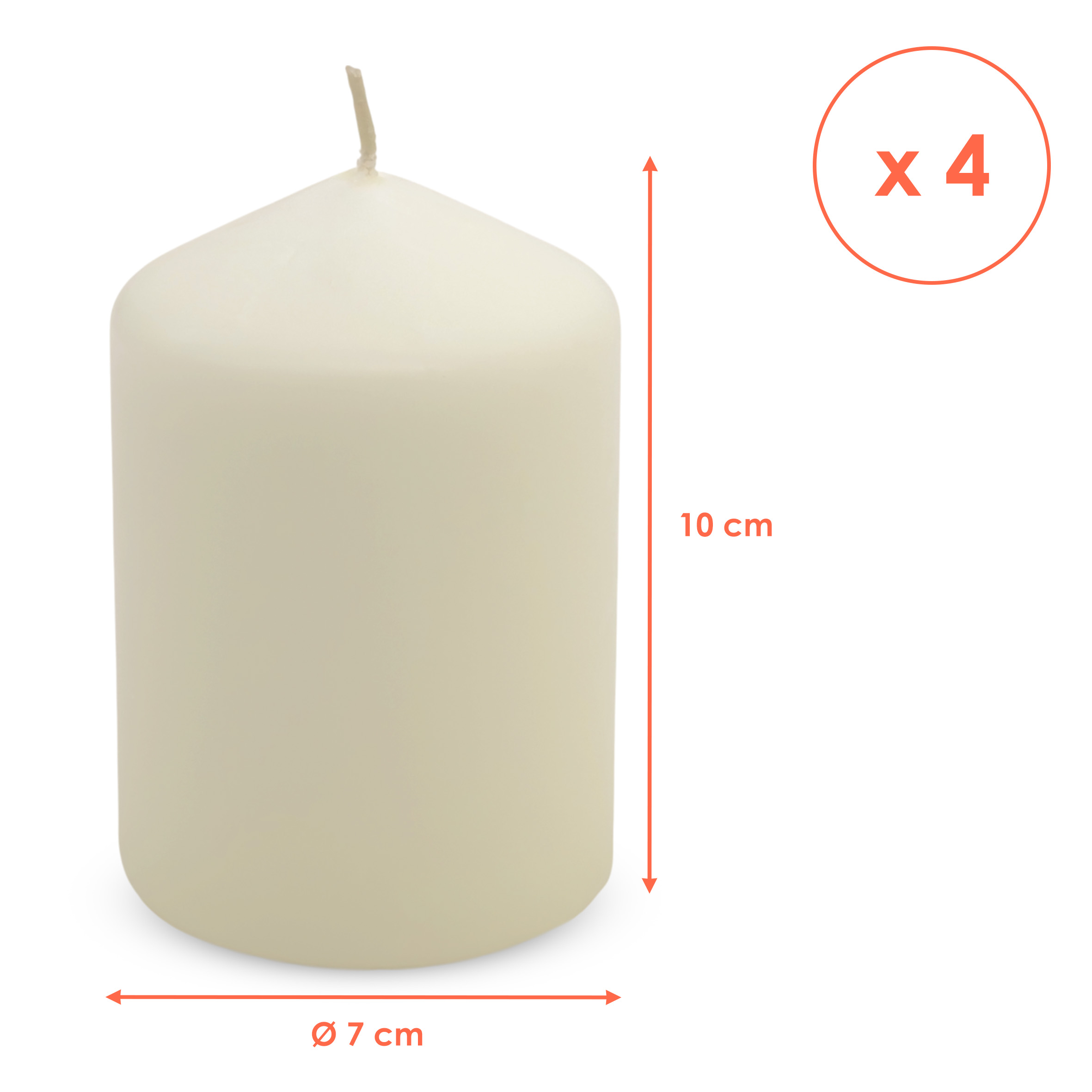 Echtwachs Stumpenkerze 4er Set 10 x 7 cm - creme weiß - Blockkerze für Adventskranz und Laternen