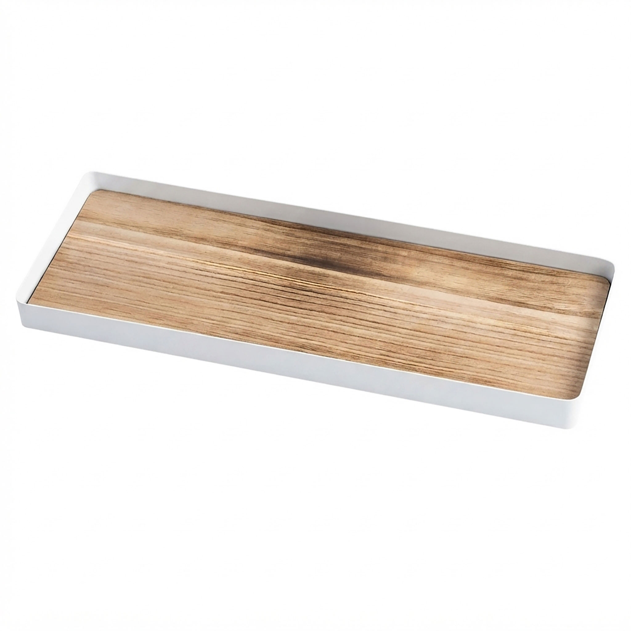 Kerzentablett mit Metall Rahmen und Holz Boden - 45 cm x 18 cm - Deko Tablett weiß natur rechteckig mit Rand