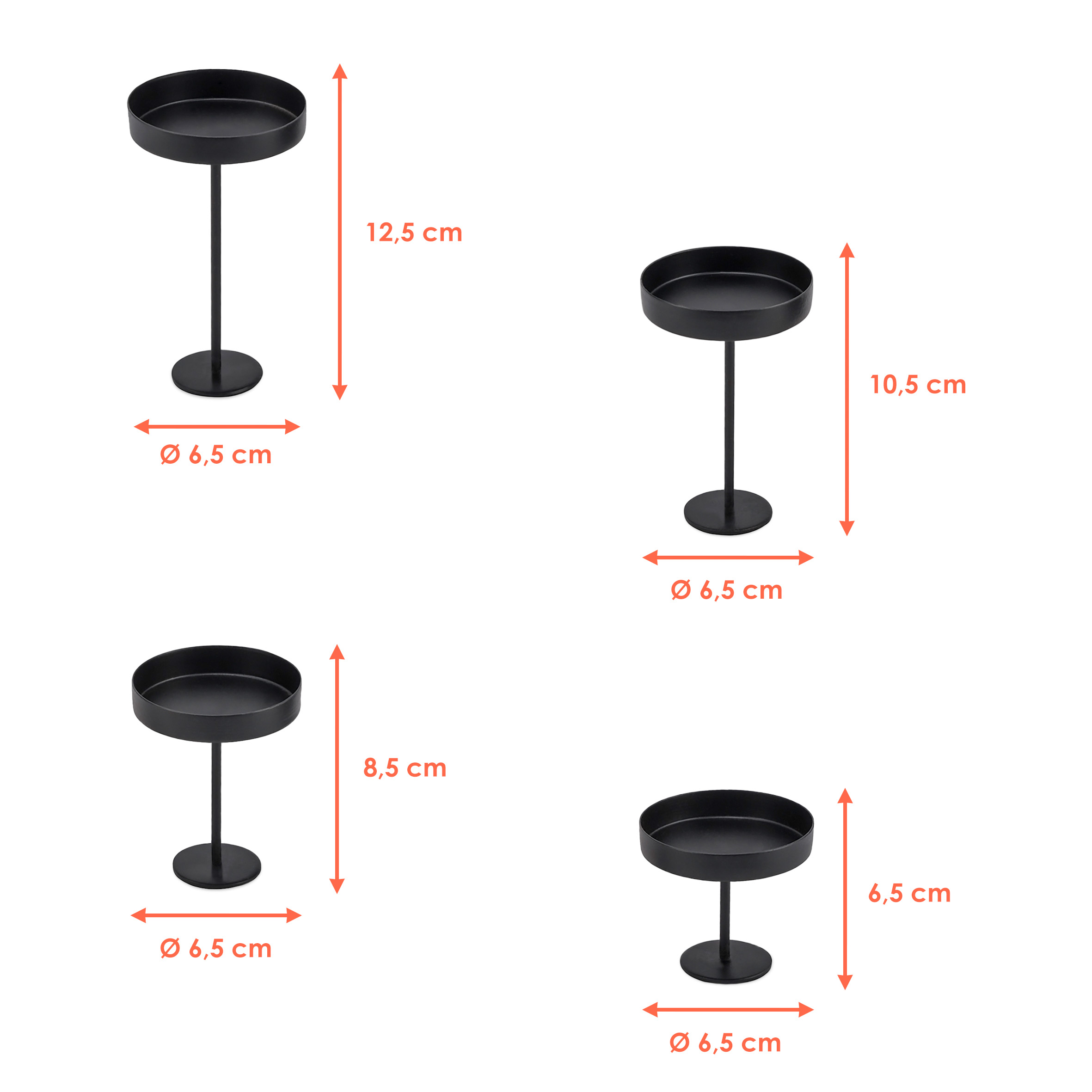 Magnet Kerzenhalter schwarz 4er Set - H 12 / 10 / 8 / 6 cm  - Metall Kerzenständer für Stumpenkerzen