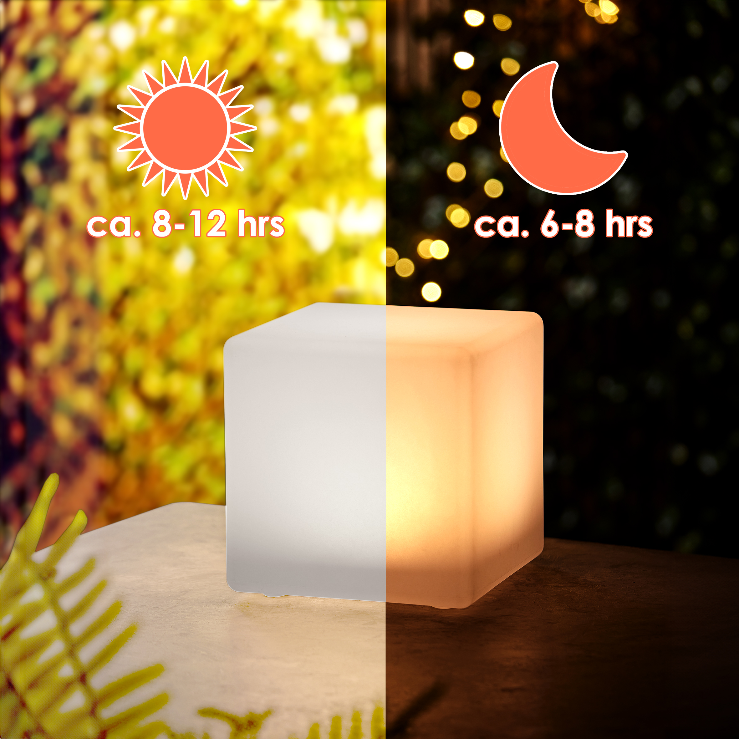 LED Solar Kunststoff Würfelleuchte warm weiß - 20 cm - Garten Deko Beleuchtung mit Milchglas Optik