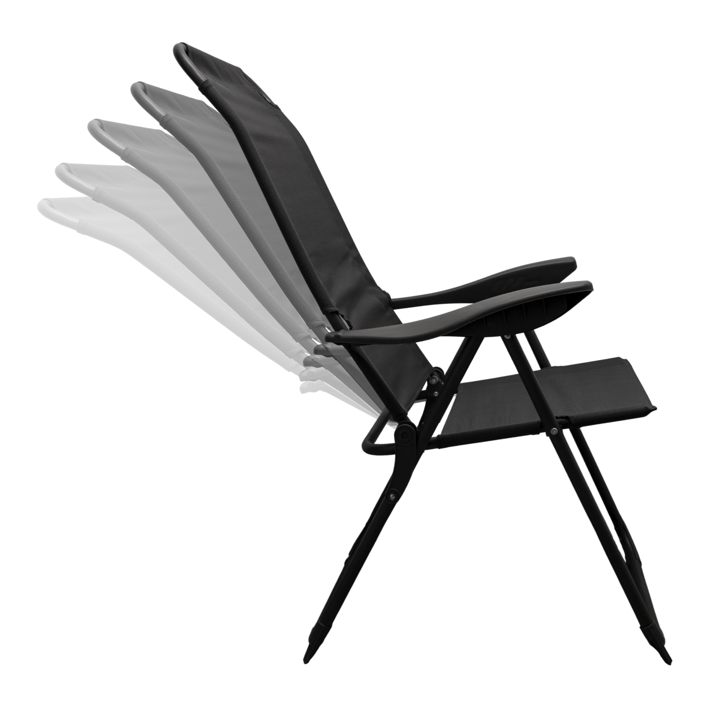 Metall Garten Klappstuhl 108 x 62 cm mit 5-fach verstellbarer Rückenlehne - grau - Campingstuhl mit Textil Gewebe bis 110 kg belastbar