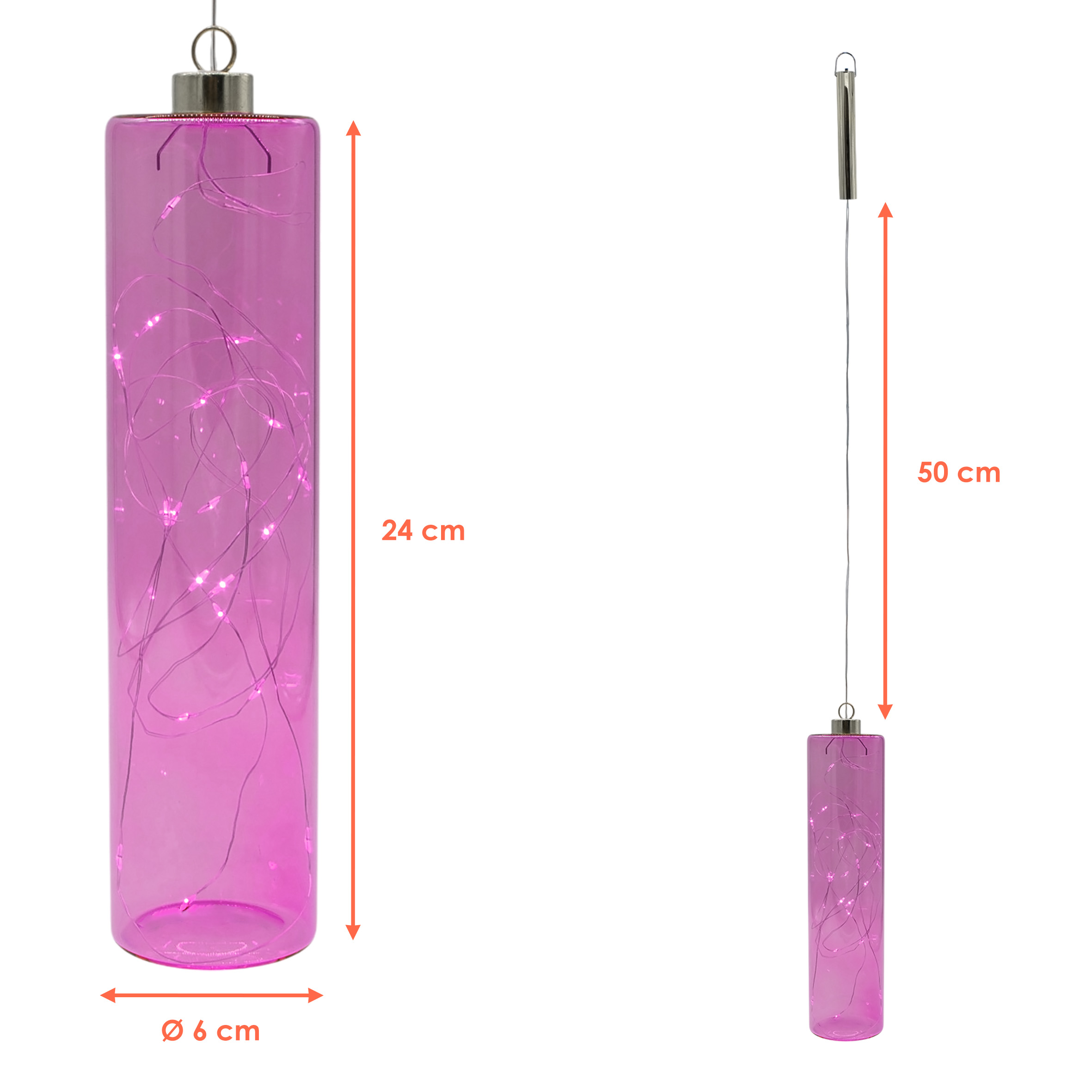 LED Glas Pendelleuchte Lavendel lila mit Timer - 24 x 6 cm - Hängelampe Batterie betrieben warm weiß beleuchtet