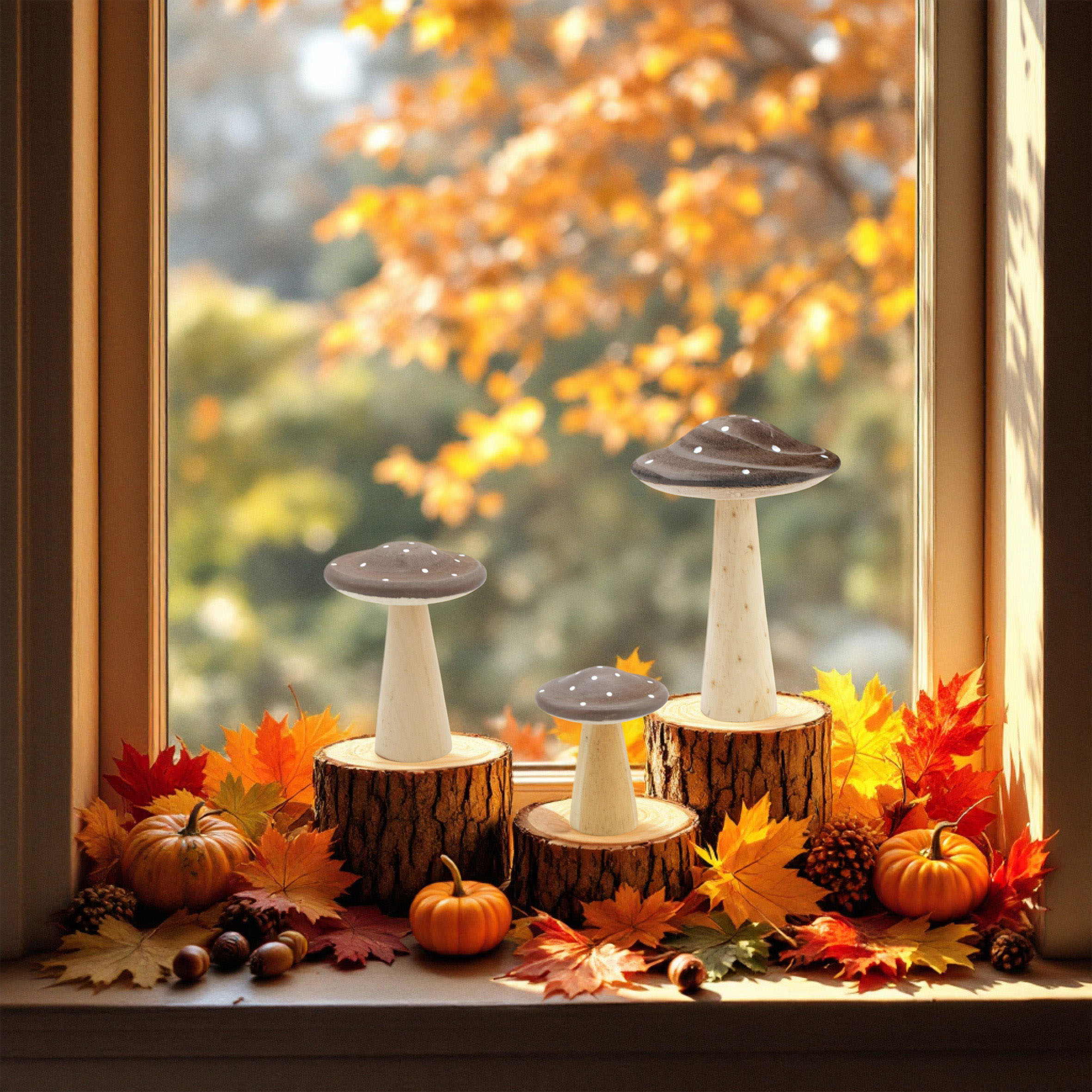 Holz Deko Pilz 3er Set zum Hinstellen - 14 / 10 / 7 cm