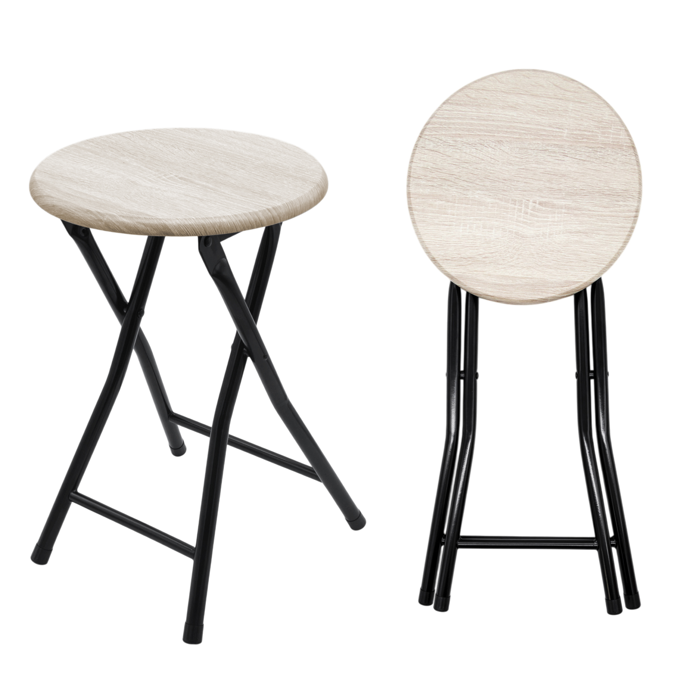 Holz Metall Klapphocker 2er Set - 47 x 33 cm - Klapp Stuhl Sitz Hocker klappbar rund