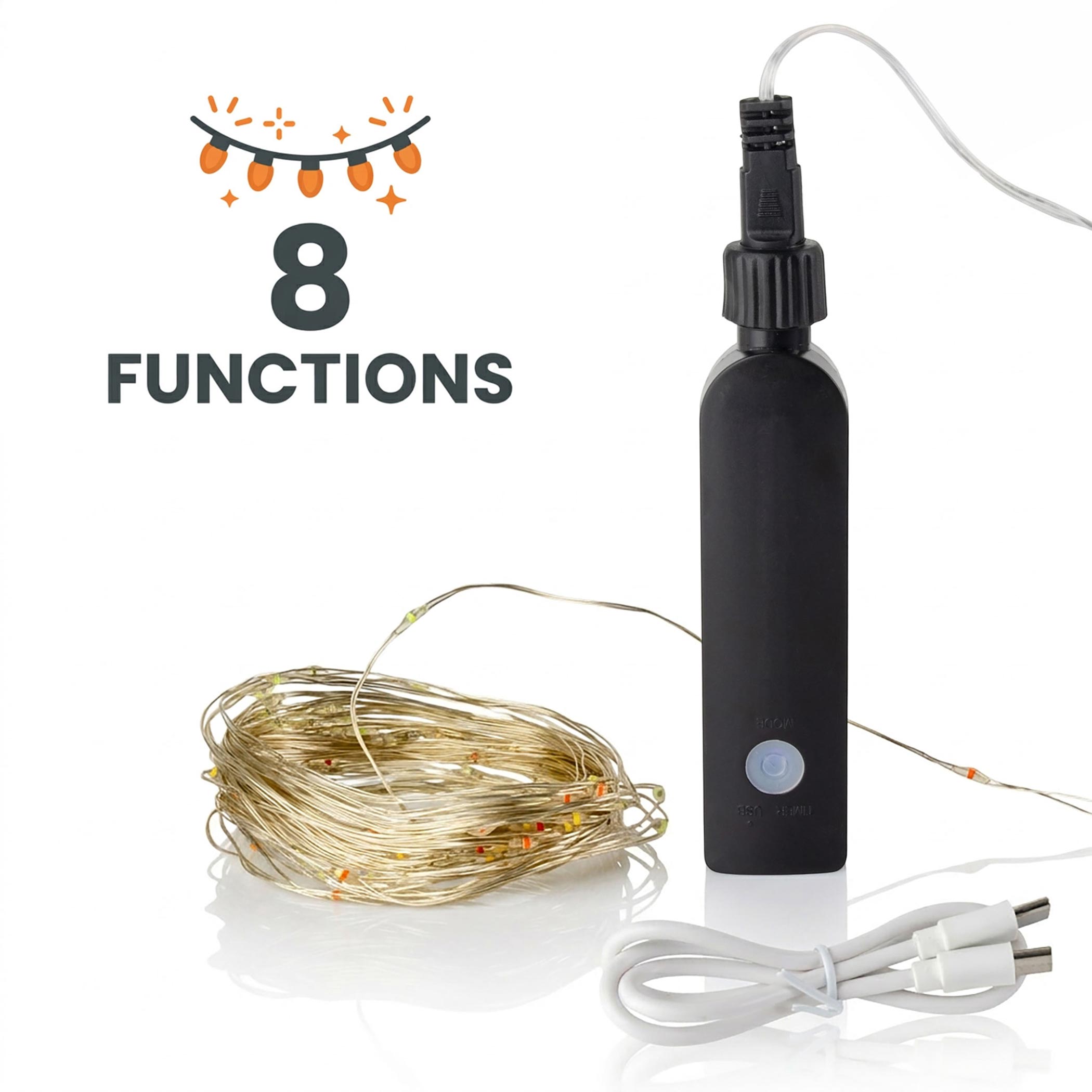 Draht Lichterkette bunt mit Powerbank 8 Funktionen und Timer - 100 LED - Akku Weihnachtslichterkette 9,9 m multicolor per USB-C wiederaufladbar