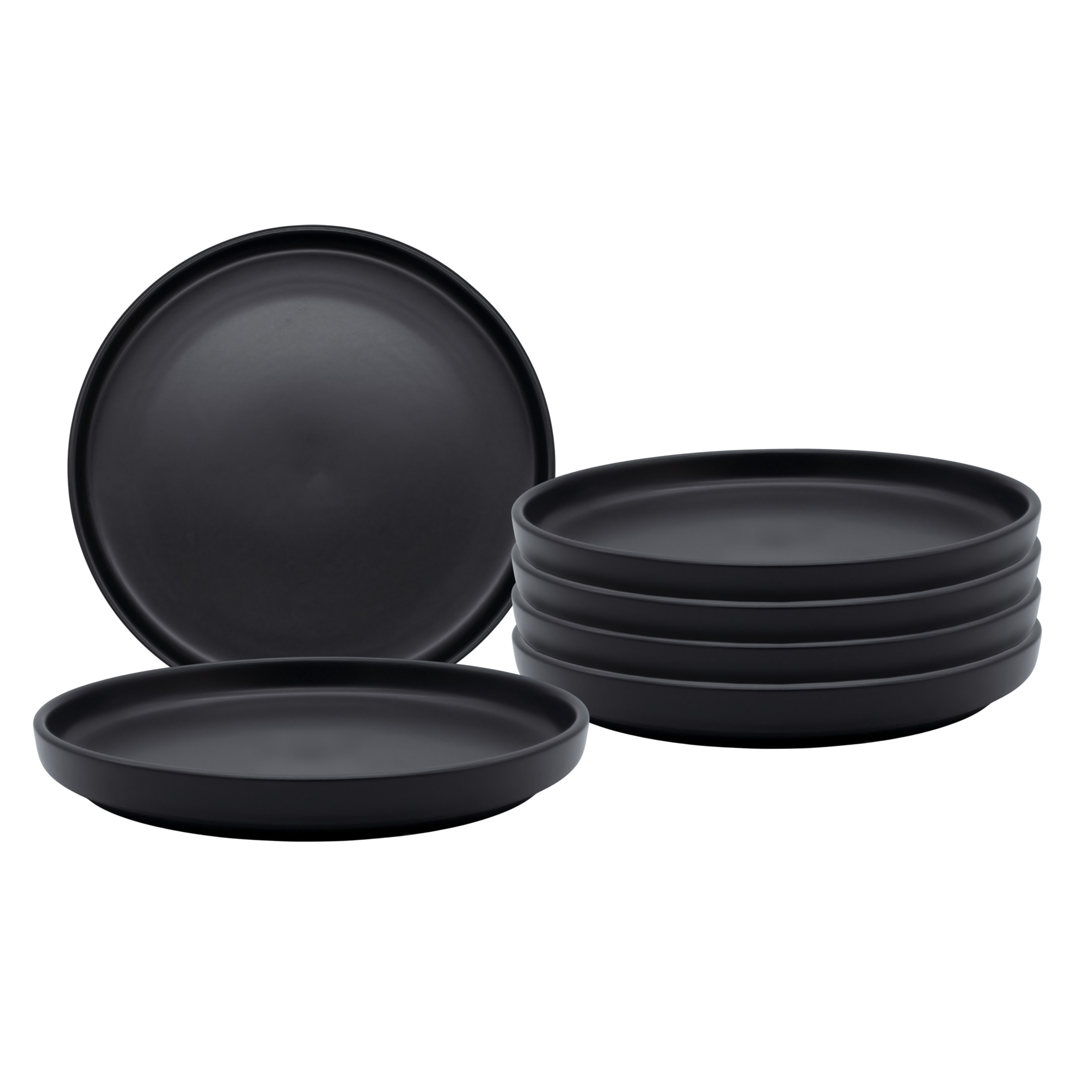6er Set elegante kleine Speiseteller aus Feinkeramik in schwarz matt ca. Ø 21 cm für Kuchen und Dessert