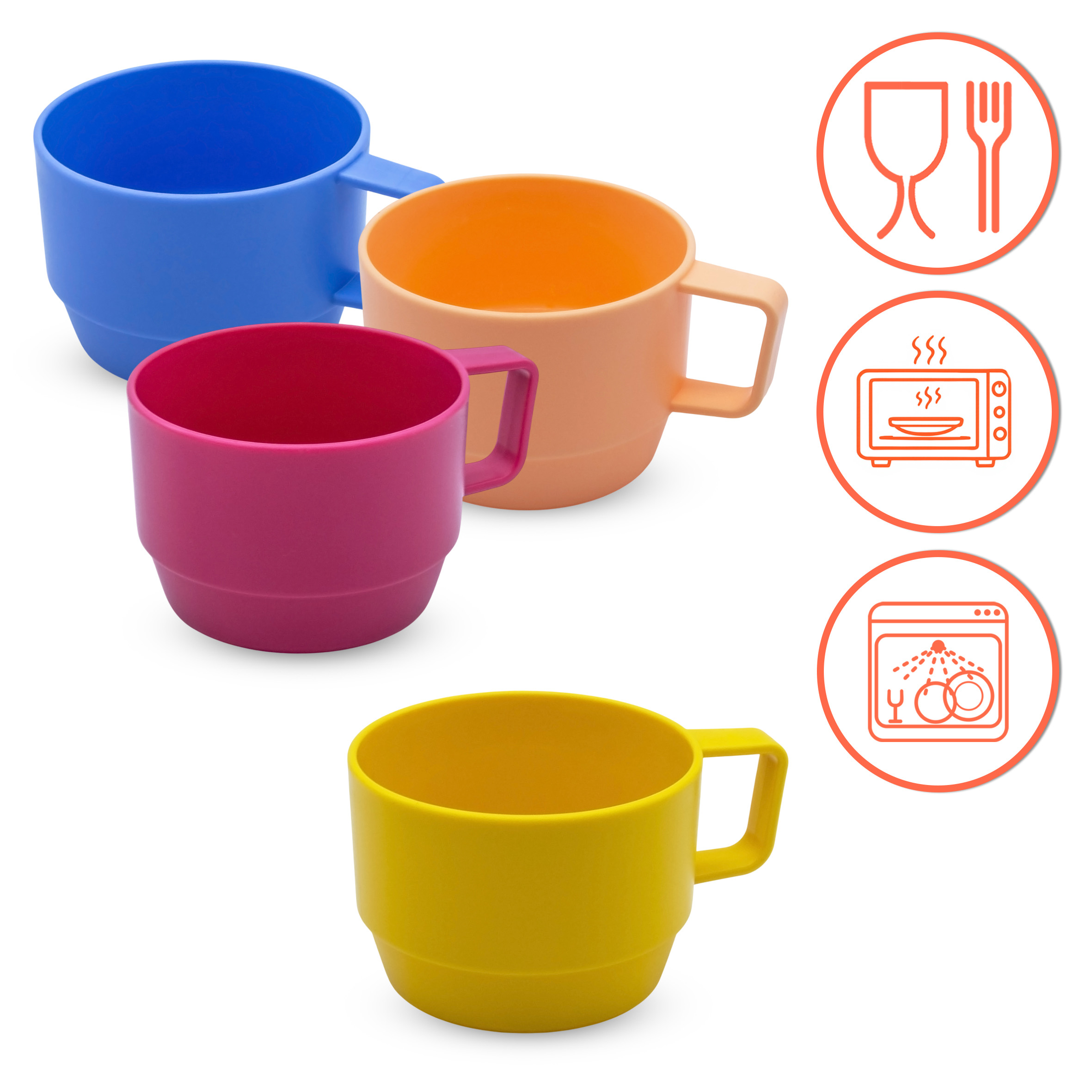 Mehrweg Kunststoff Becher 8er Set bunt spülmaschinenfest - 300 ml - Camping Tasse bruchsicher mehrfach wiederverwendbar