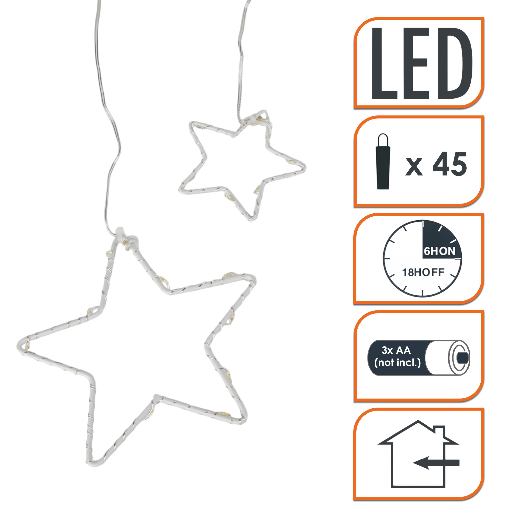 LED Lichtervorhang mit 5 Metall Sternen warm weiß - 120 x 30 cm - Weihnachts Lichterkette mit Timer Funktion