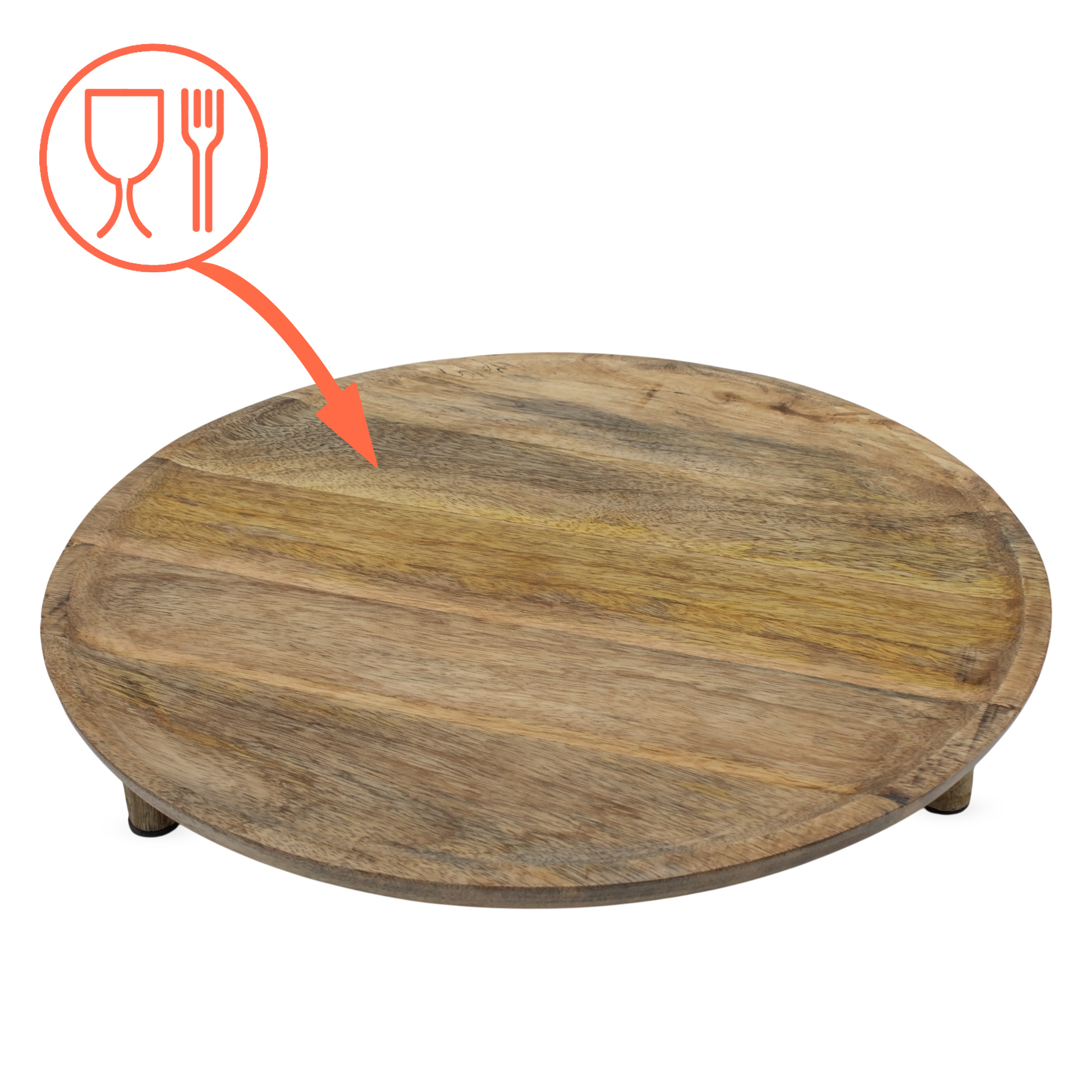 XL Mango Servierplatte rund auf Füßen - 38 cm - Massivholz Kerzenteller groß