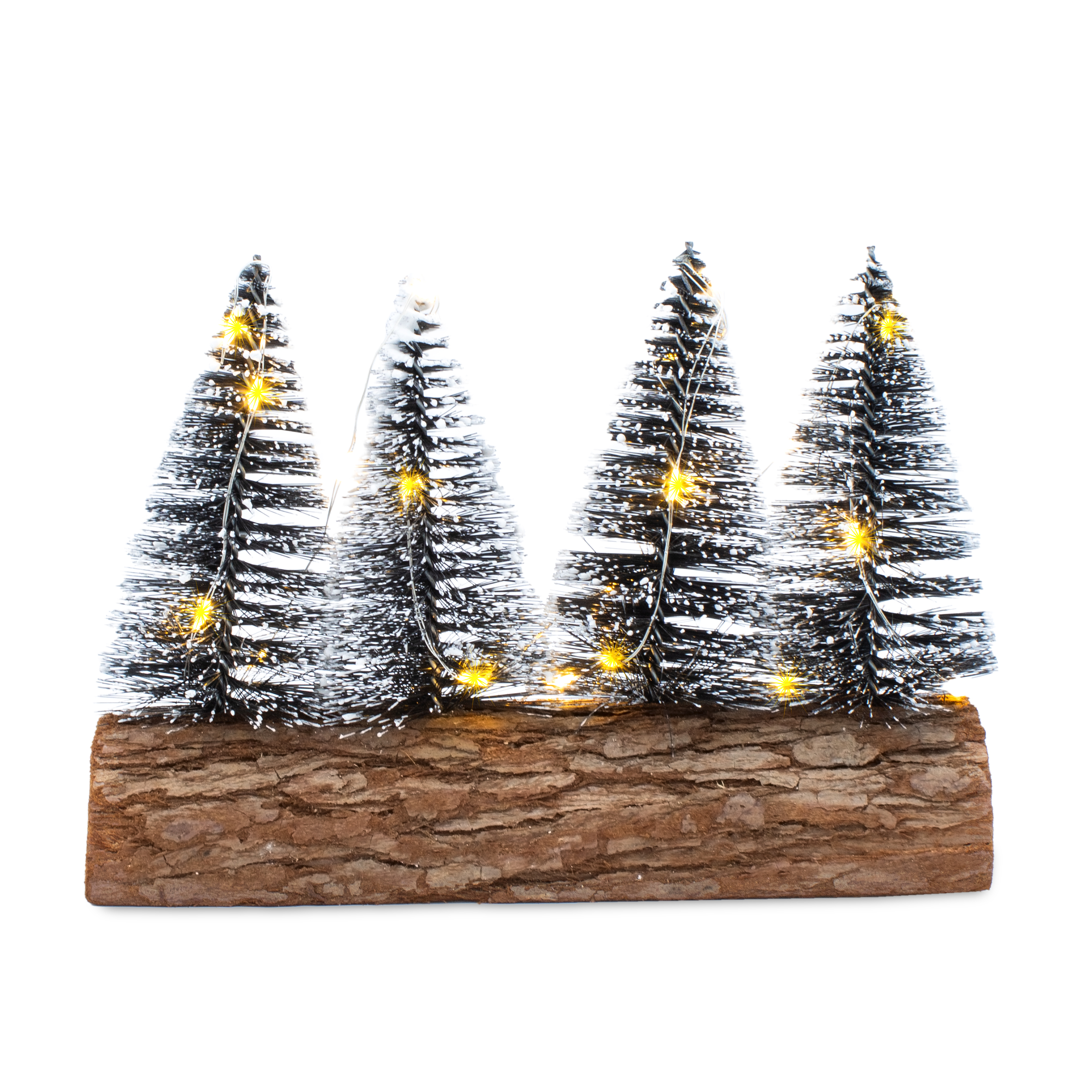 LED Deko Tannenbäume mit Baumstammfuß warm weiß - 20 x 15 cm - Verschneite Bäume mit Beleuchtung Batterie betrieben