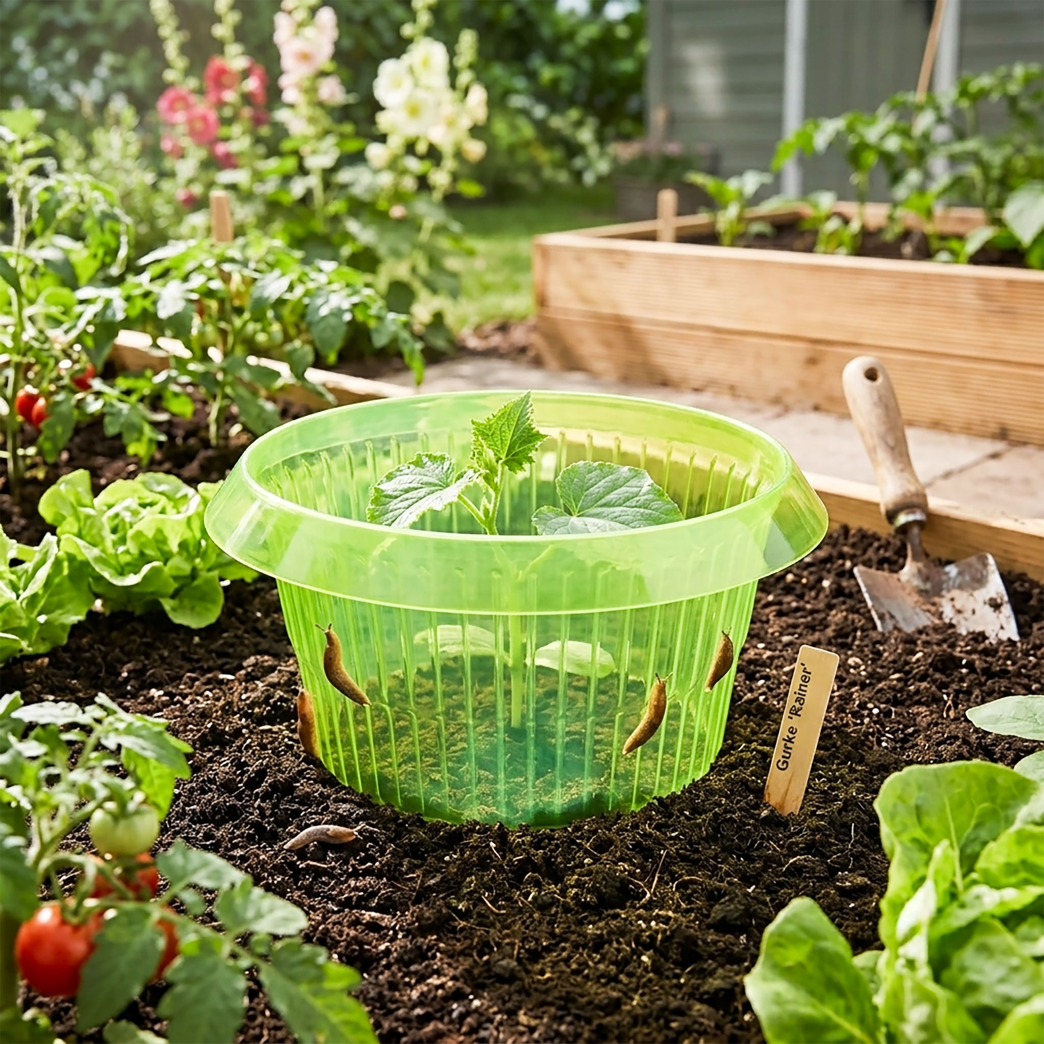 Kunststoff Schneckenschutz Ring 20 cm grün - 20 Stück - Schädlingsabwehr und Bewässerungshilfe