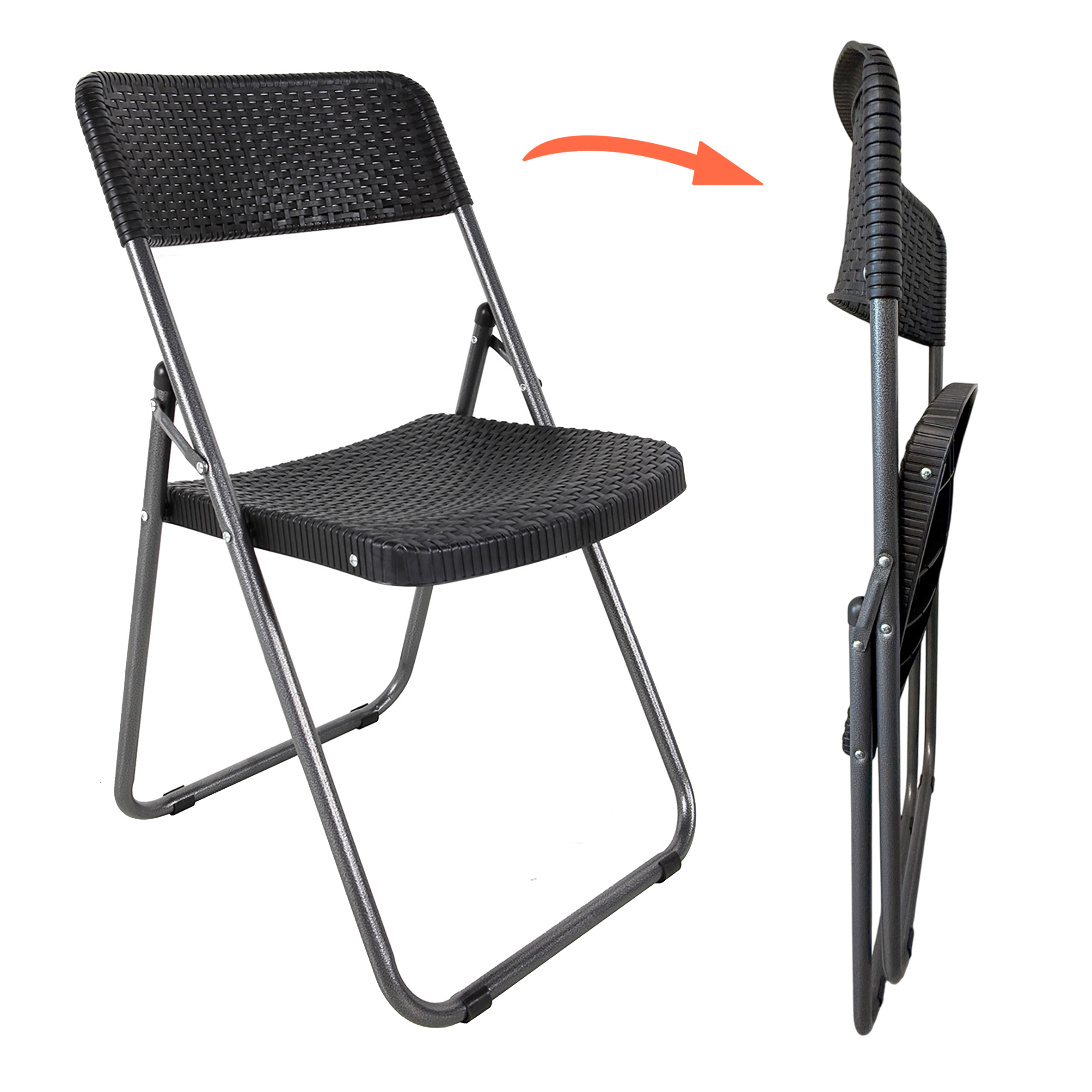 Klappstuhl im Rattan Design schwarz 4er Set - 82 x 46 cm - Gartenstuhl mit Rückenlehne klappbar in Flechtoptik