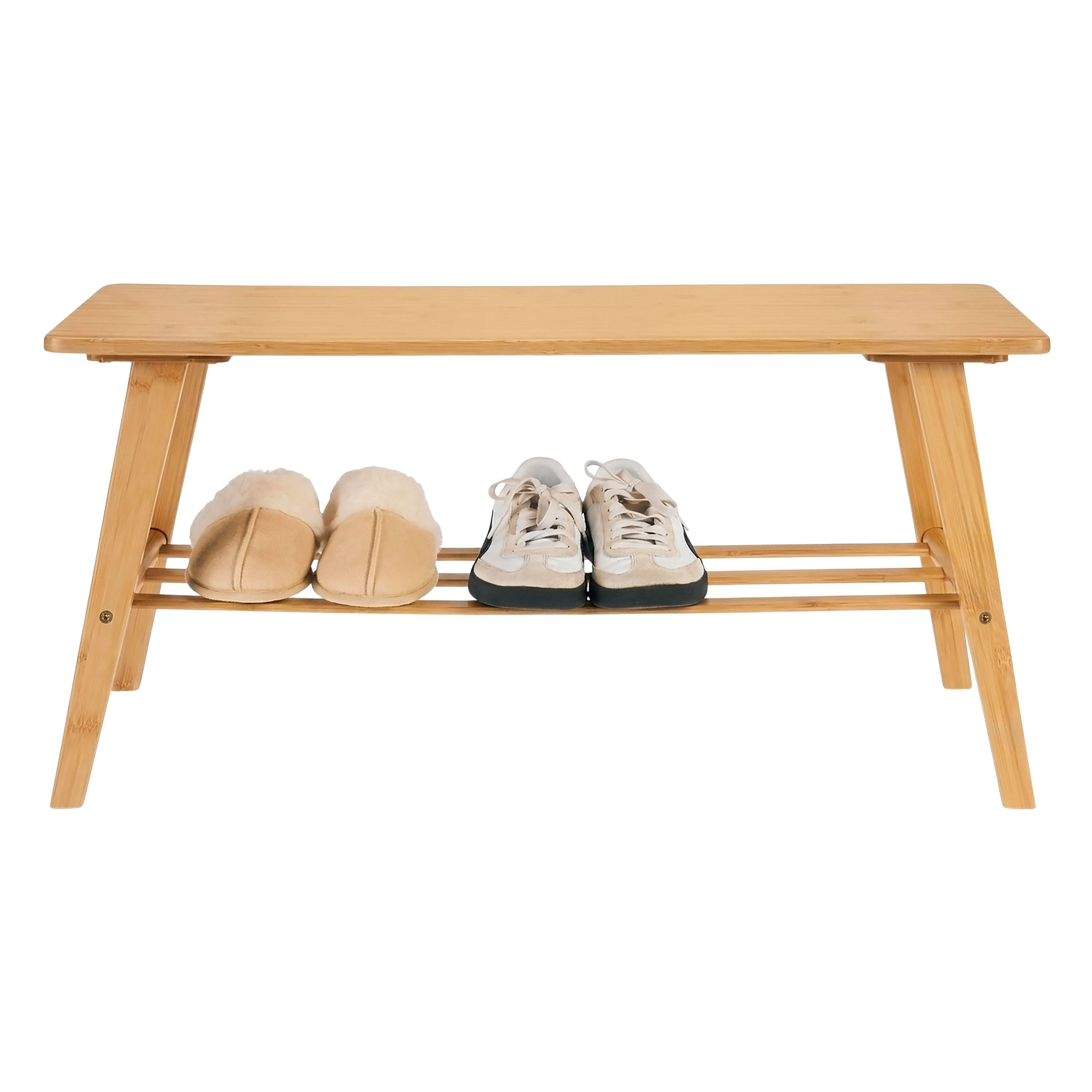 Schuhbank aus Bambus Holz mit integrierter Ablage - 80 x 40 cm - Massivholz Sitzbank mit Schuhablage