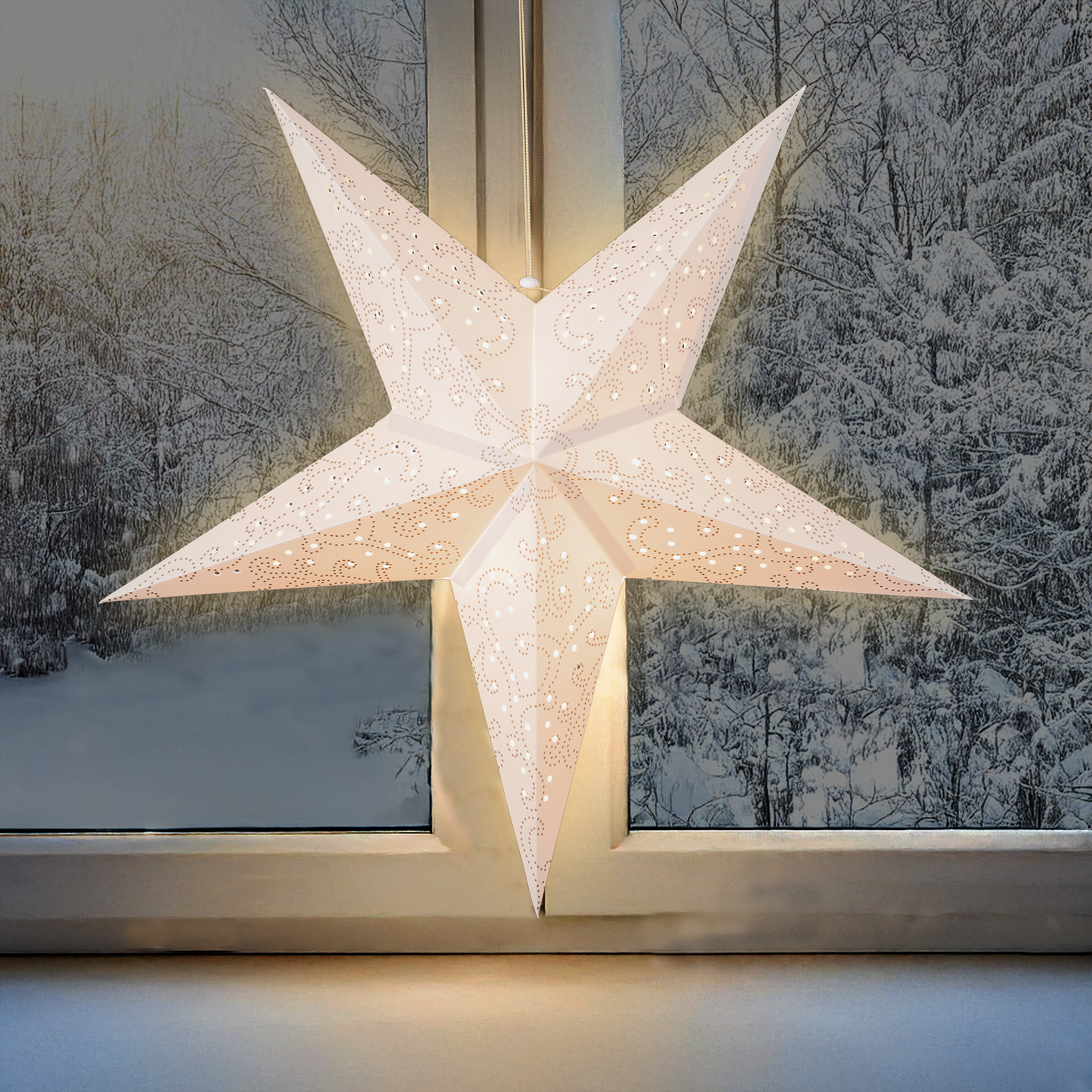 LED Papierstern in weiß mit Timer Batterie betrieben - Ø 60 cm - Weihnachts Deko Beleuchtung zum Hängen