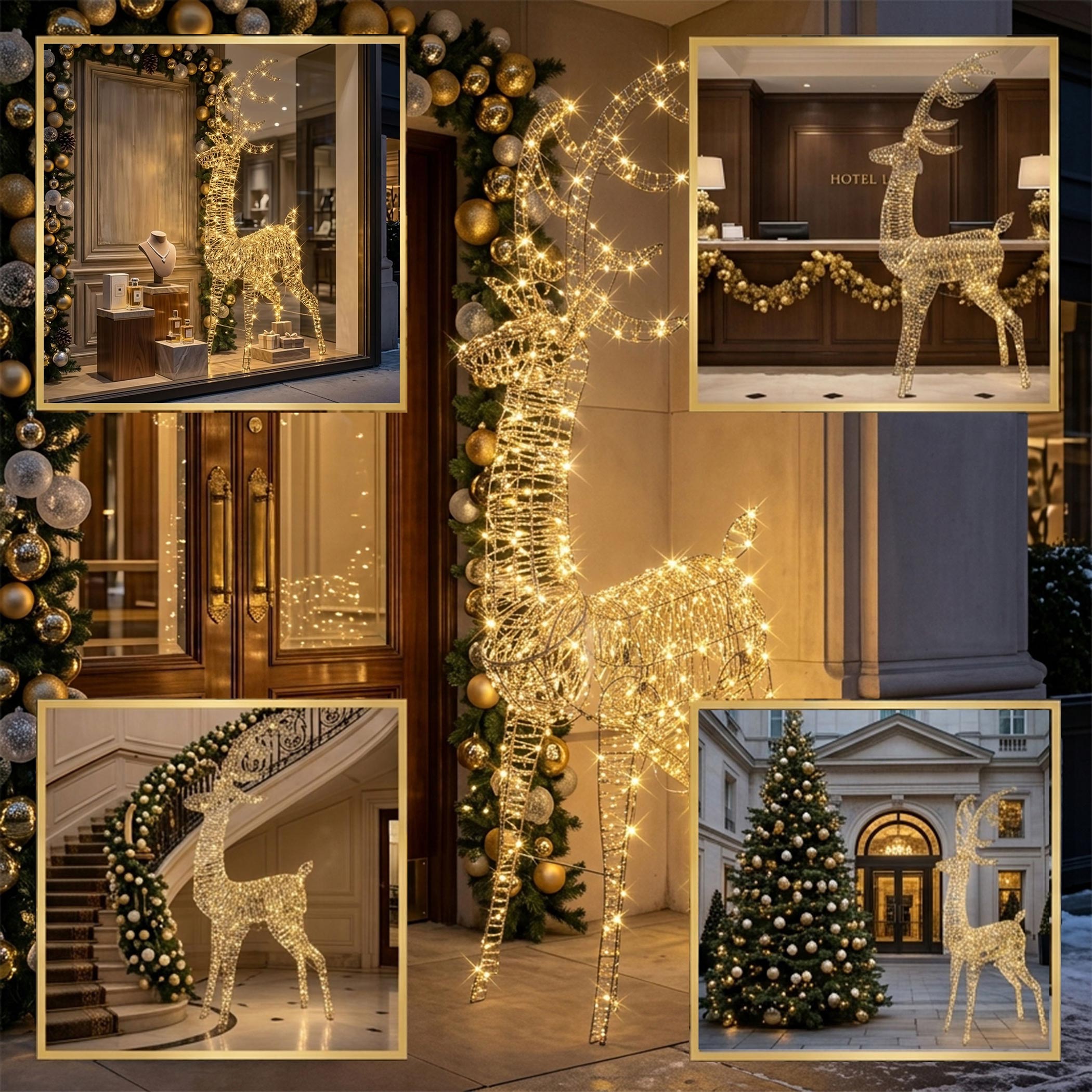 XL LED Rentier gold mit Twinkle Effekt für Außen - 180 cm - Weihnachts Dekofigur mit 300 funkelnden LEDs in warm weiß
