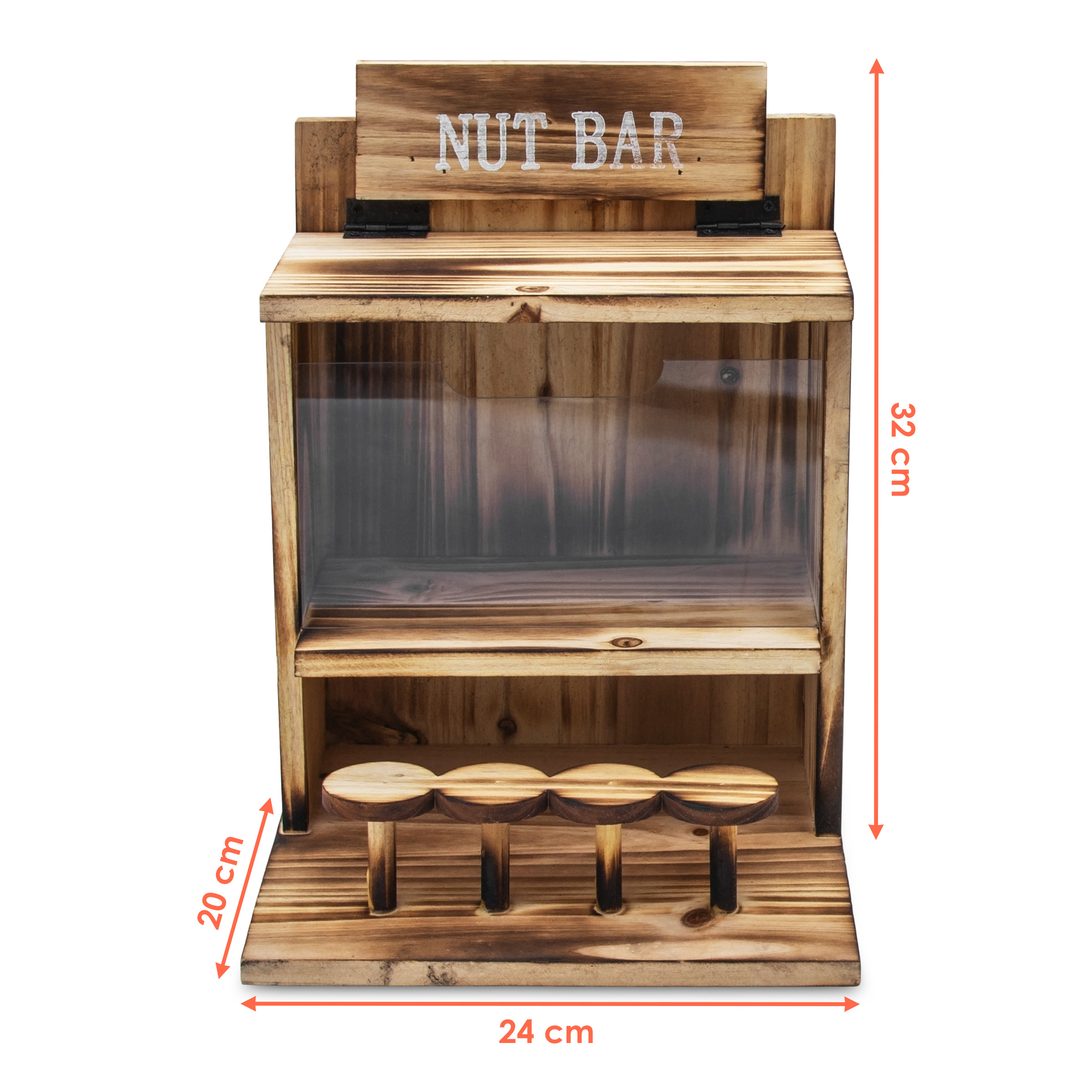 Eichhörnchen Futterstation NUT BAR aus Holz - 32 x 24 cm - Garten Deko Futterspender mit Klappdeckel