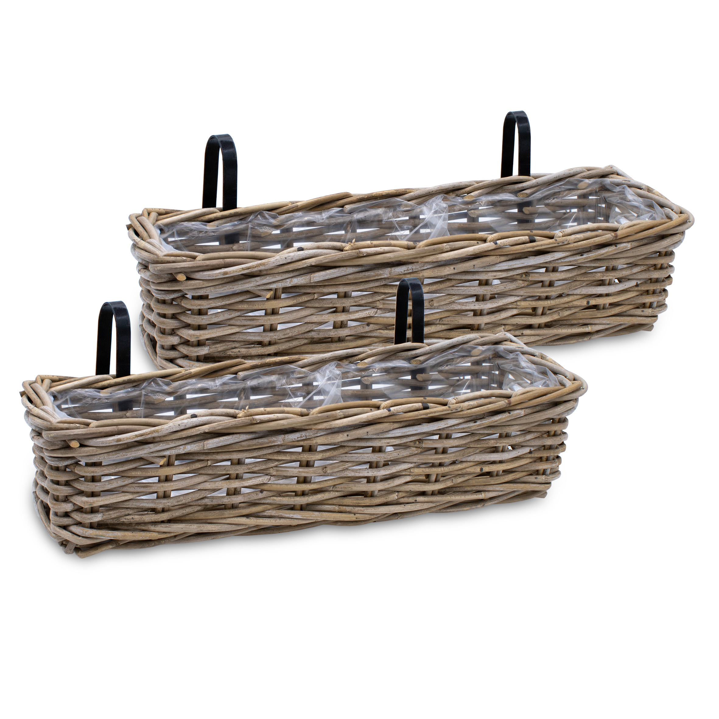 Rattan Balkonkasten natur 60 x 20 cm - 2er Set - Weide Pflanzkorb mit Halterung