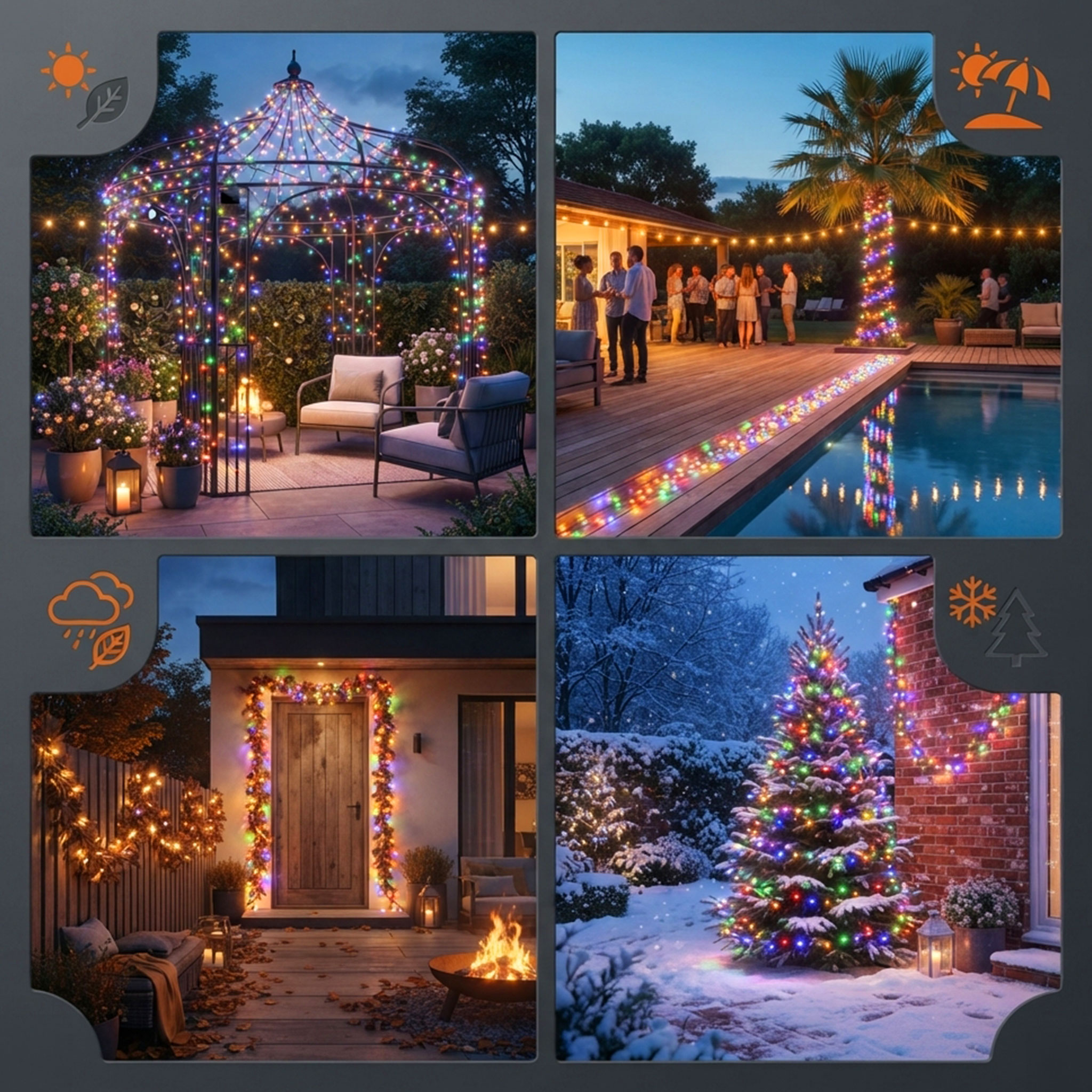 LED Weihnachts Lichterkette bunt - 3 Längen - Multicolor Garten Deko Baum Beleuchtung mit 8 Funktionen und Speicher-Chip