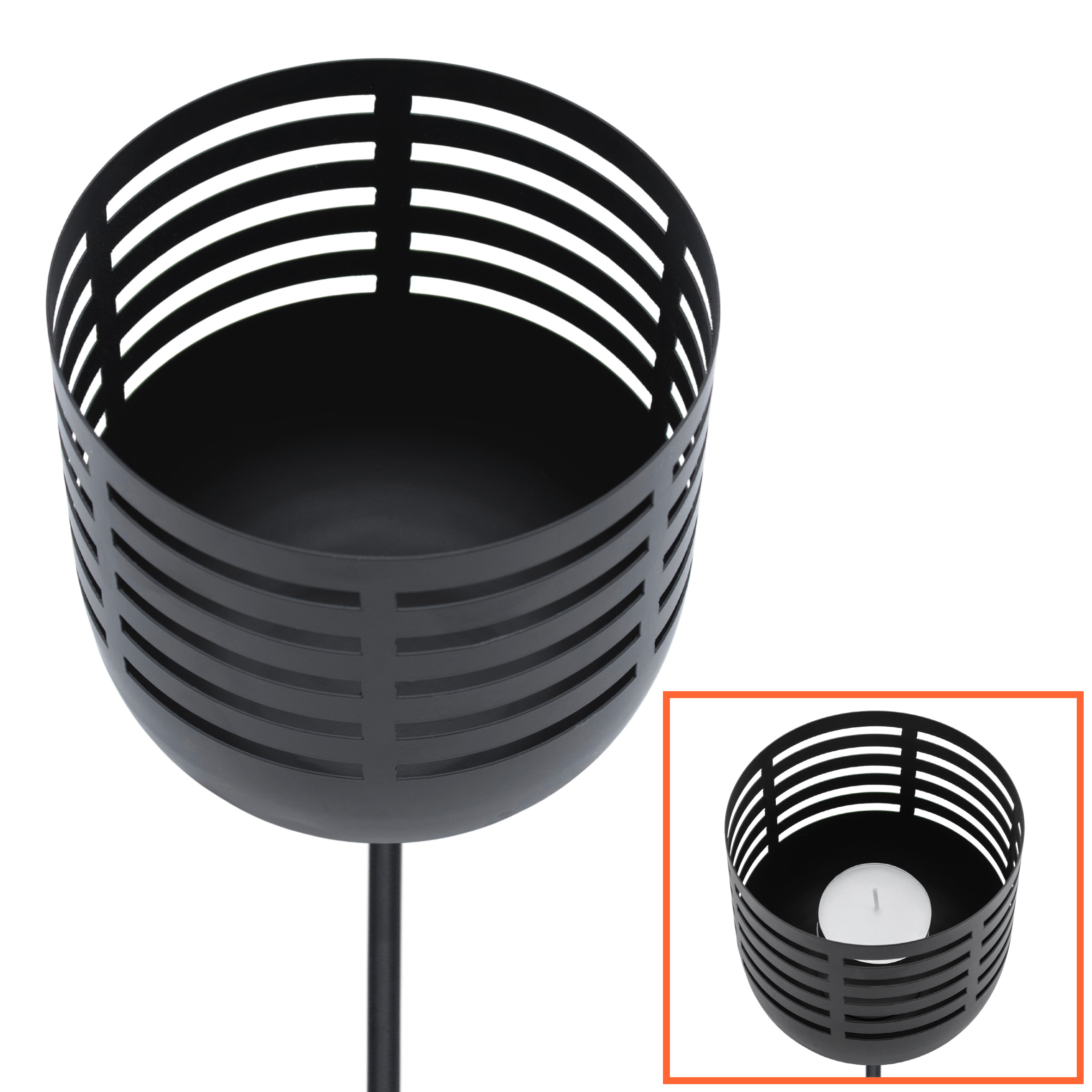 Metall Windlicht Gartenstecker schwarz - H 100 cm - Gartendeko Kerzenhalter mit Erdspieß