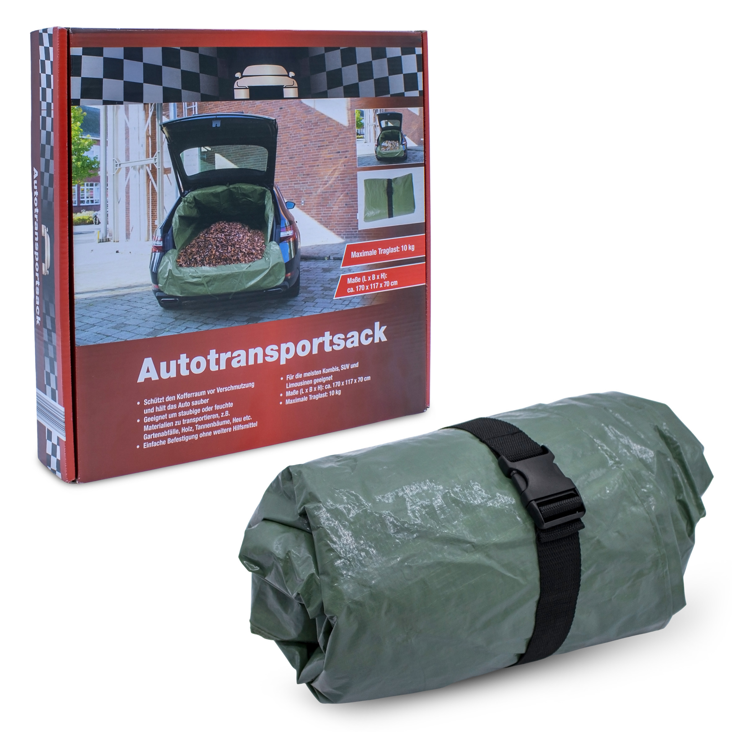 Universal Auto Transportsack wasserabweisend 1300 Liter grün - 170 x 117 cm - Kofferraumschutz Tasche reißfest Traglast bis 10 kg