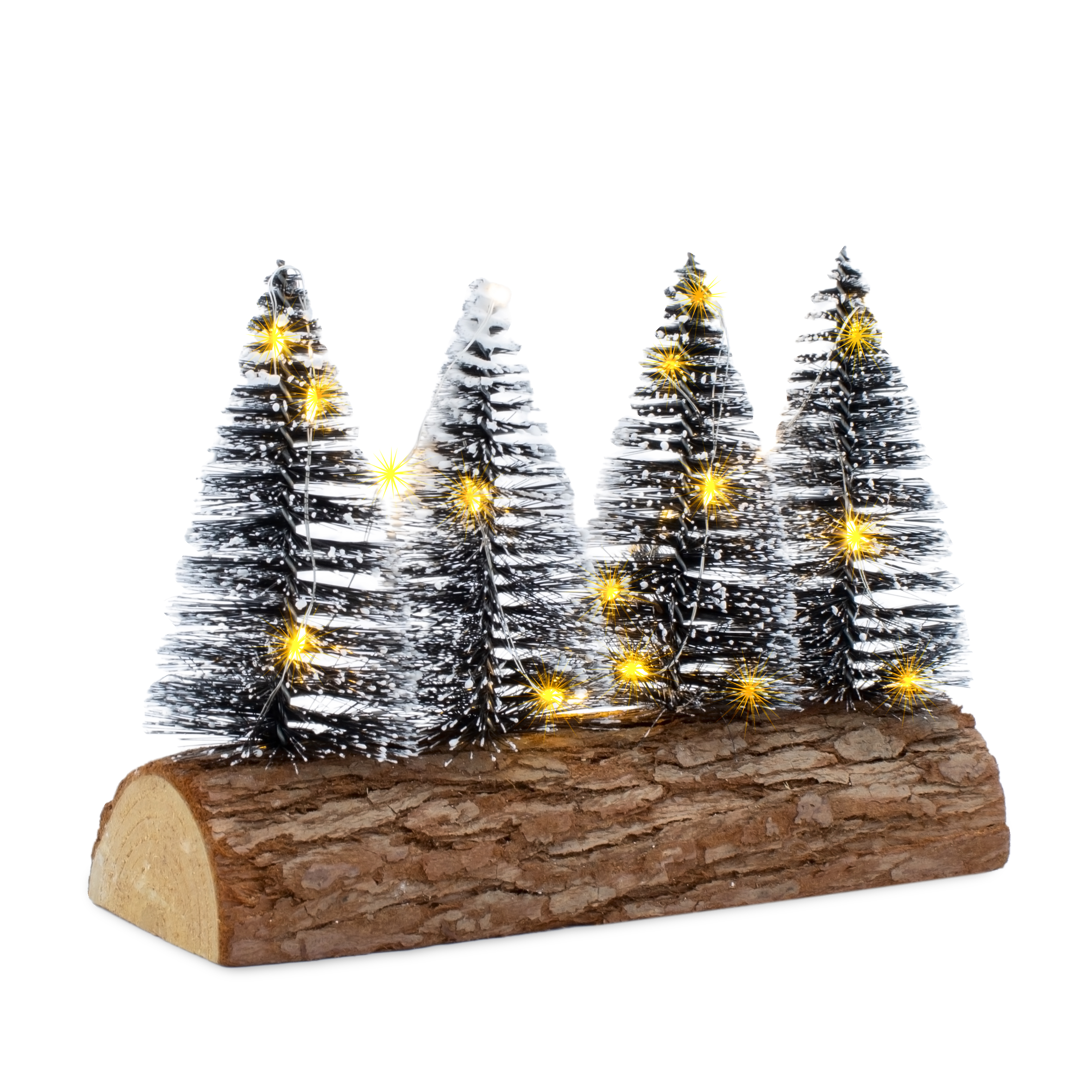 LED Deko Tannenbäume mit Baumstammfuß warm weiß - 20 x 15 cm - Verschneite Bäume mit Beleuchtung Batterie betrieben