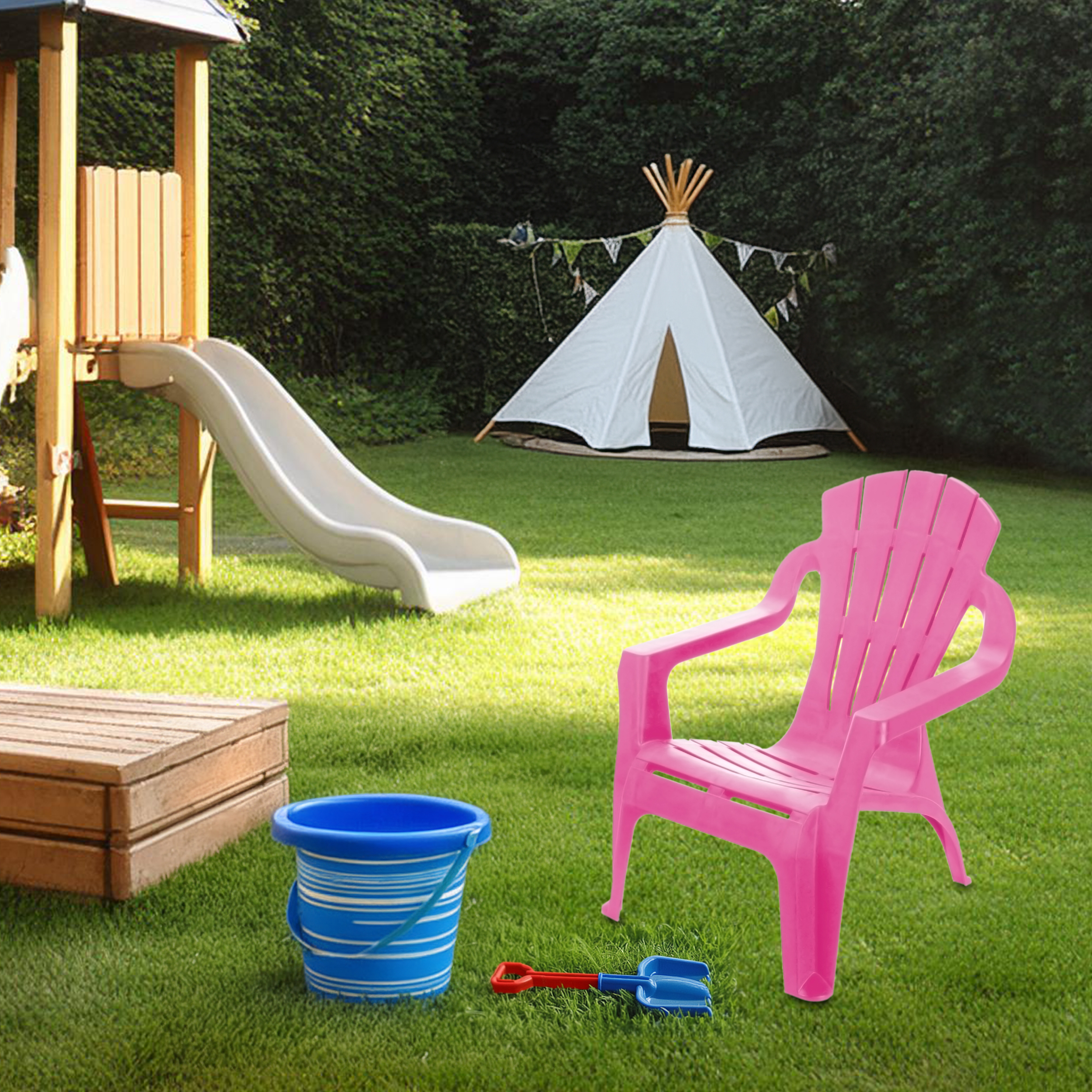 Kinder Lounge Gartenstuhl aus Kunststoff - pink - Robuster Garten Loungesessel für Kleinkinder