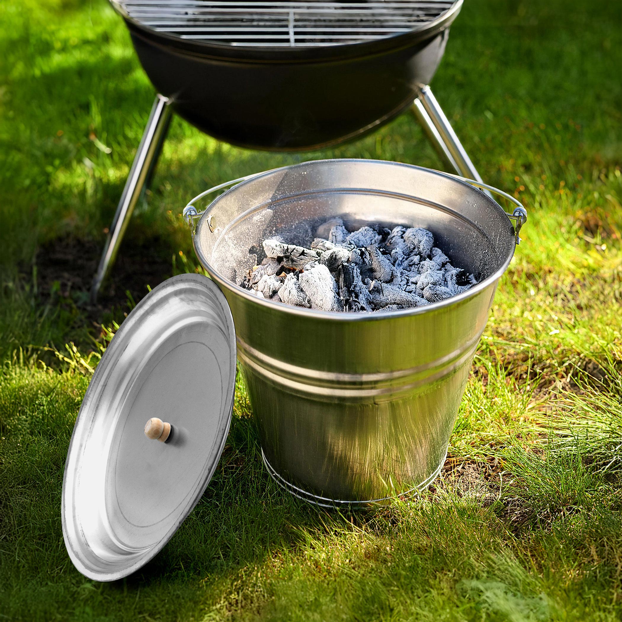 Deko Zinkeimer silber 12 L mit Holzgriff und Deckel - 2er Set - Metall Eimer zum Bepflanzen oder Transportieren