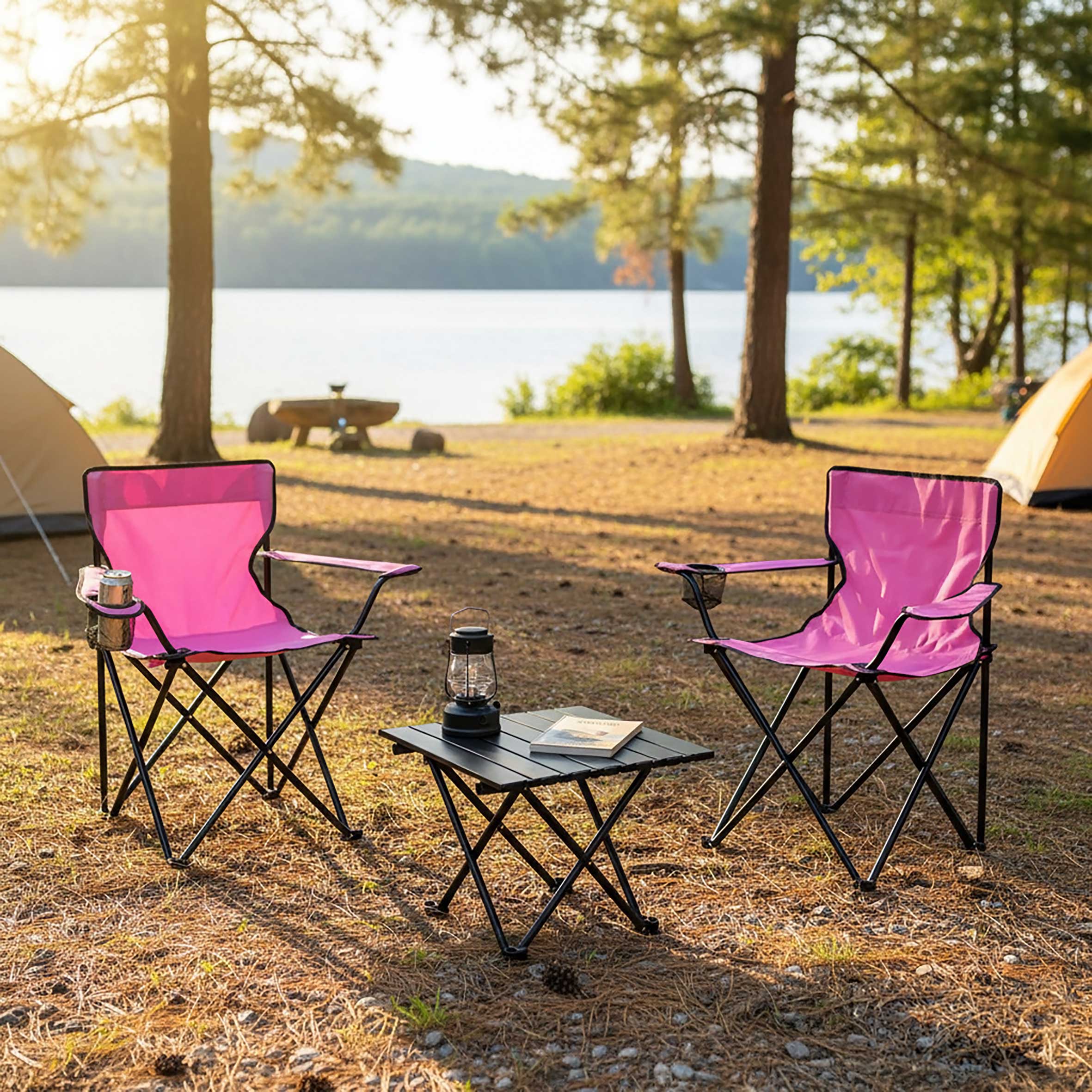 Camping Sitzgruppe 3-teilig mit Aluminium Klapptisch und Tragetasche - pink - Garten Tischgruppe mit 2 Campingstühlen bis 100kg