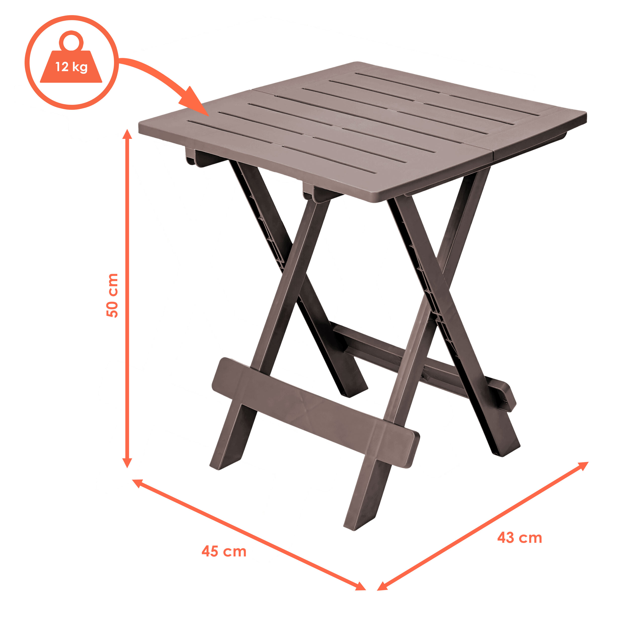 Kunststoff Klapptisch 45 x 43 cm - braun - Garten Beistelltisch klappbar