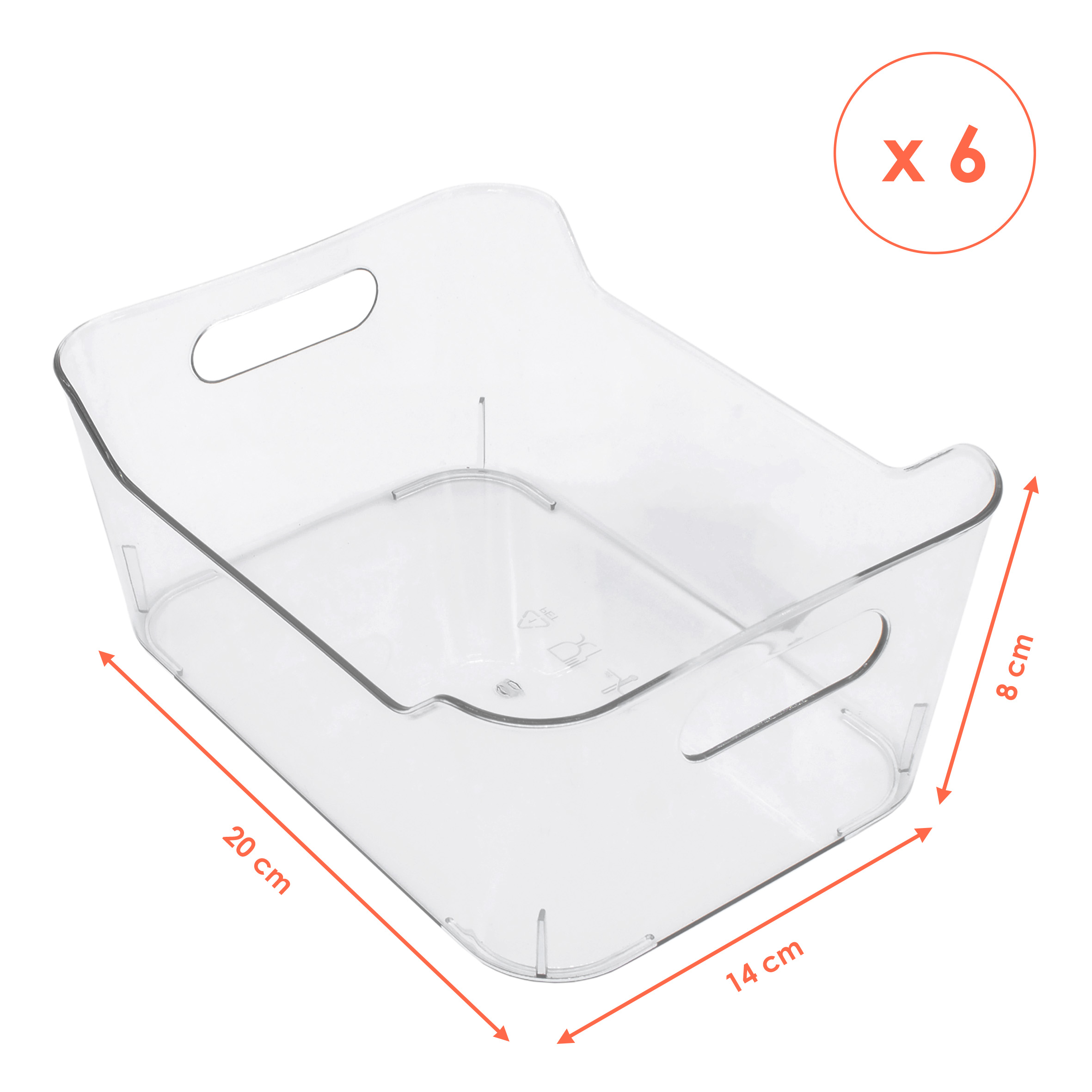 Kunststoff Kühlschrank Organizer 20 x 14 cm transparent - 6er Set - Aufbewahrungsbox für die Küche lebensmittelecht