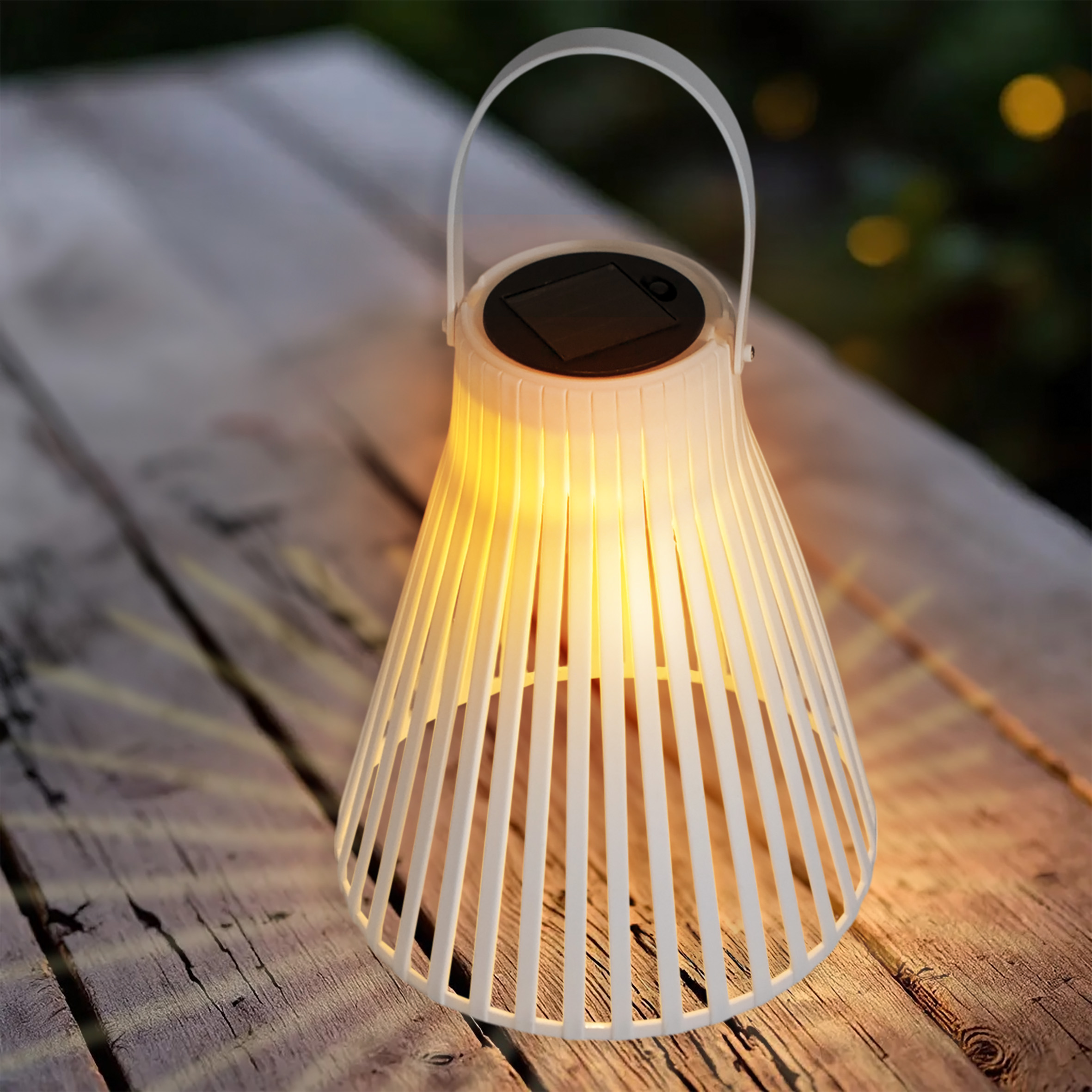 Solar LED Laterne weiß in Trichterform - 23 cm - Garten Hängeleuchte warmweiß für Außen und Innen