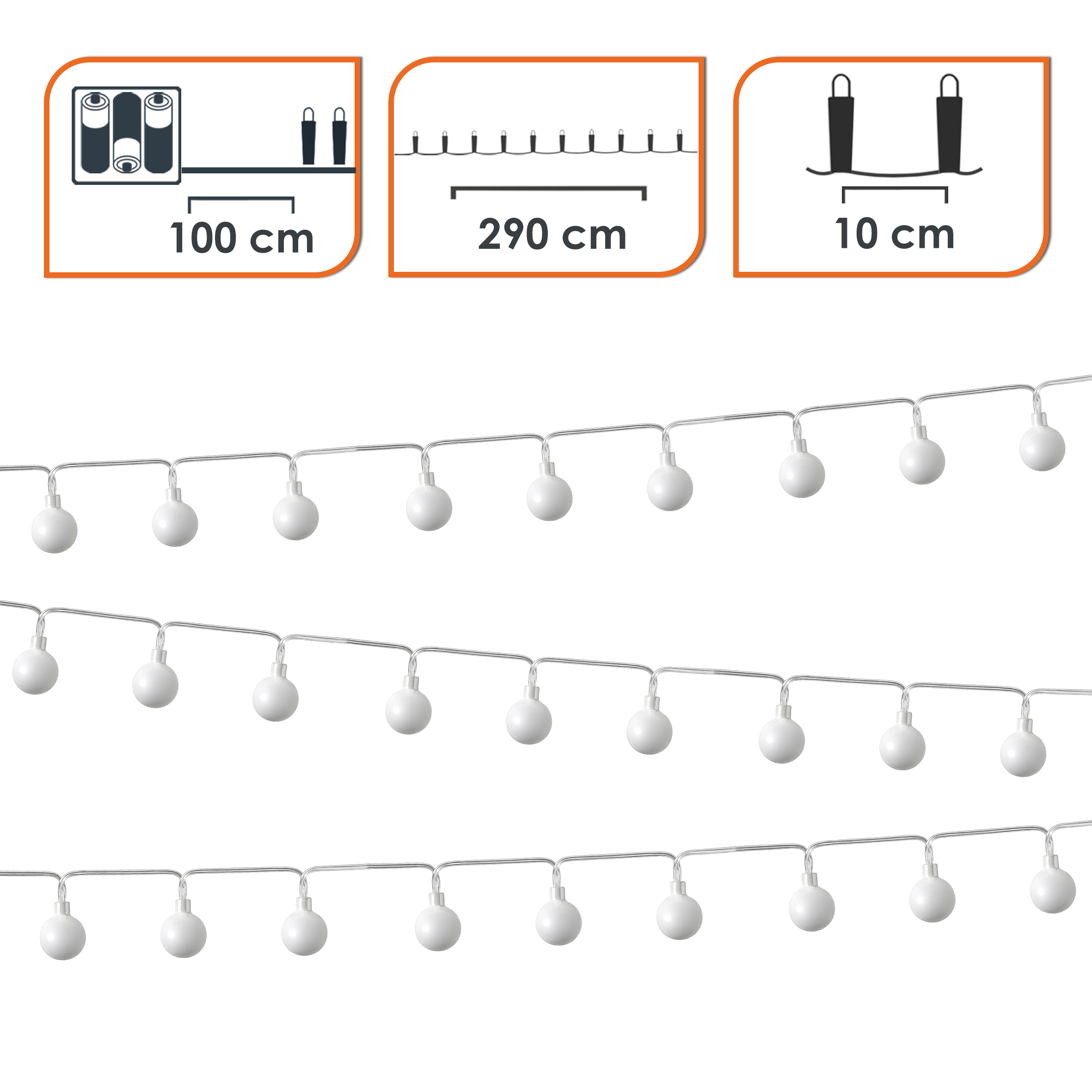 LED Lichterkette 290 cm für Außen und Innen 30 mini Kugeln mit Timer - soft bunt - Kugellichterkette batteriebetrieben mit 8 Funktionen