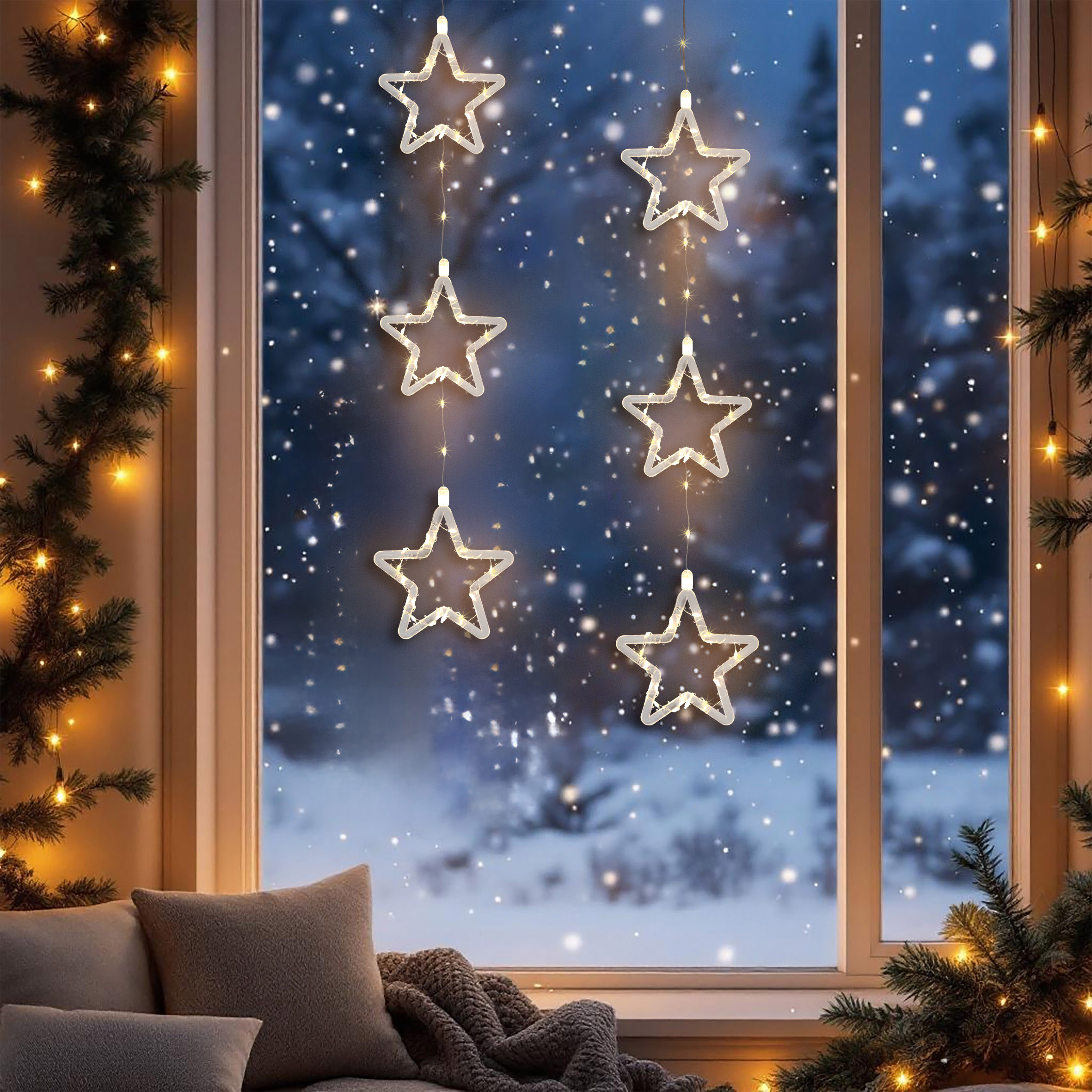 LED Weihnachtsdeko für Außen 3 Sterne mit Timer - 58 cm - Leuchstern Fensterdeko warm weiß Batterie betrieben