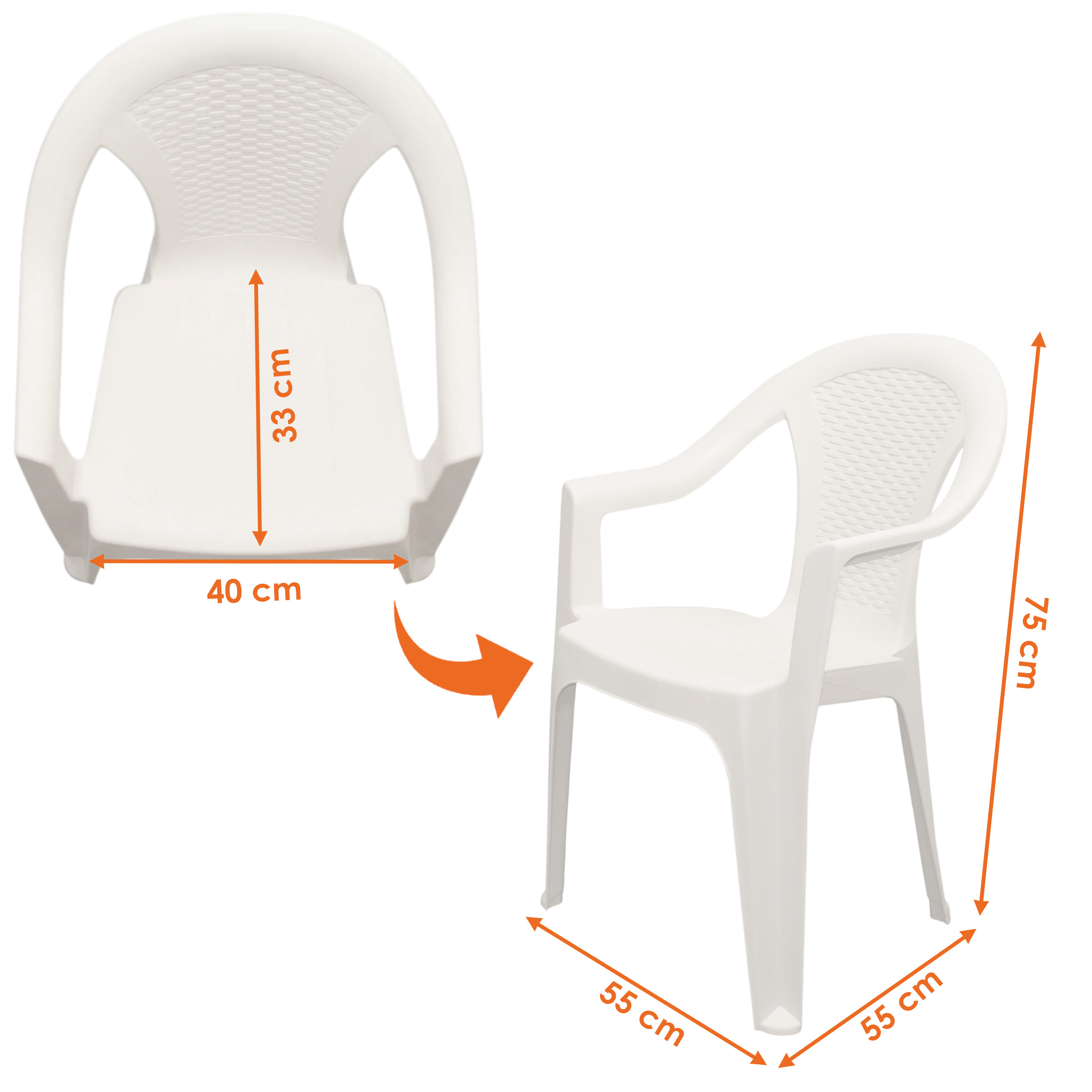 Gartenstuhl weiß in Rattan Optik ca. 82 cm x 55 cm x 52 cm, stapelbar - einzeln oder in 4er Set