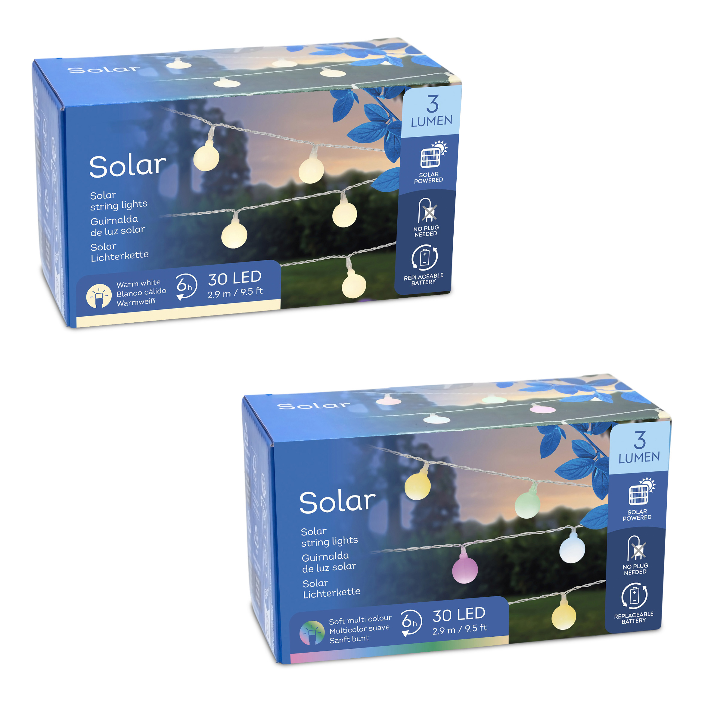 Solar Lichterkette 290 cm für Außen mit 30 mini Kugeln - soft bunt