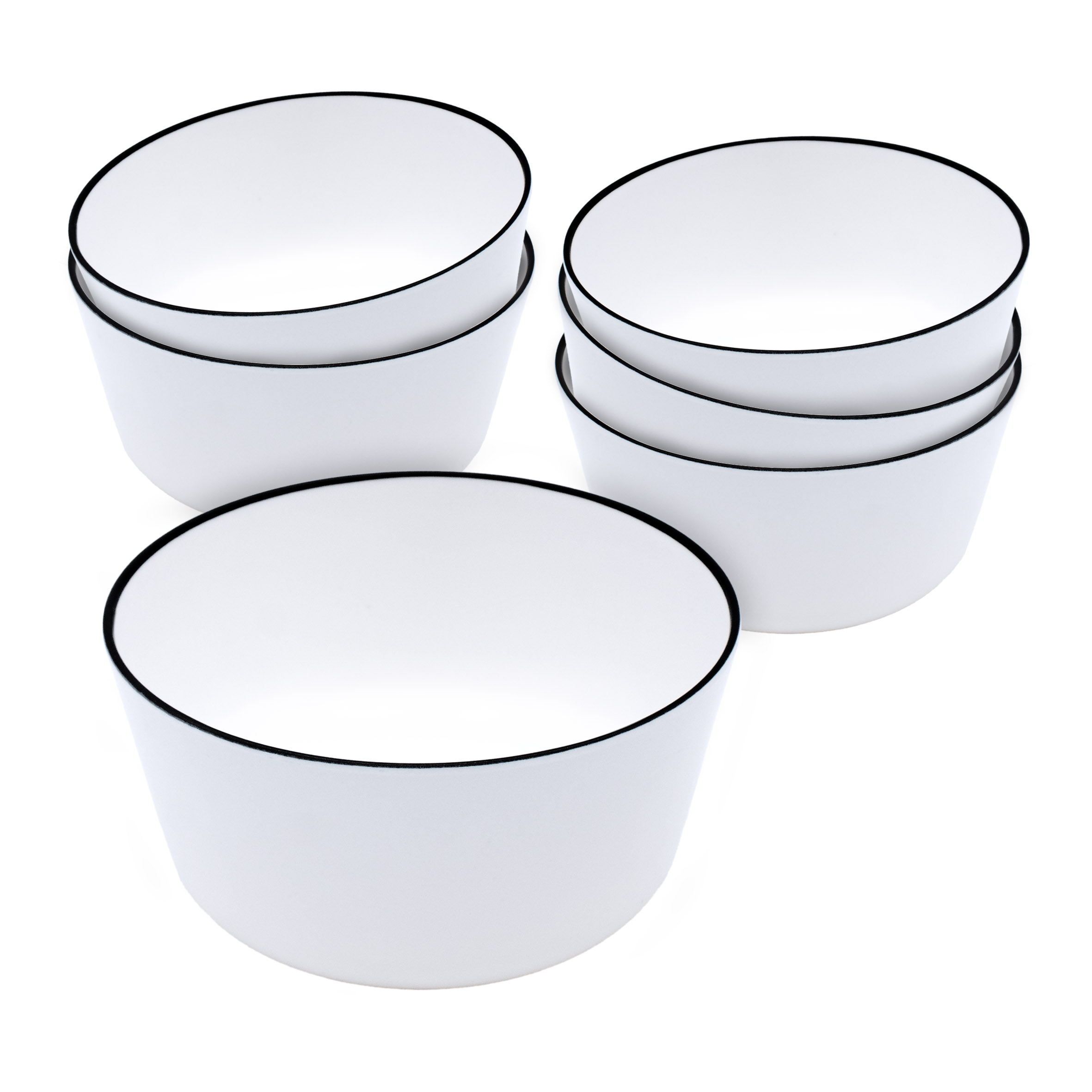 Melamin Camping Geschirr weiß mit schwarzem Rand - diverse Sets - Picknick Outdoor Tafel Service