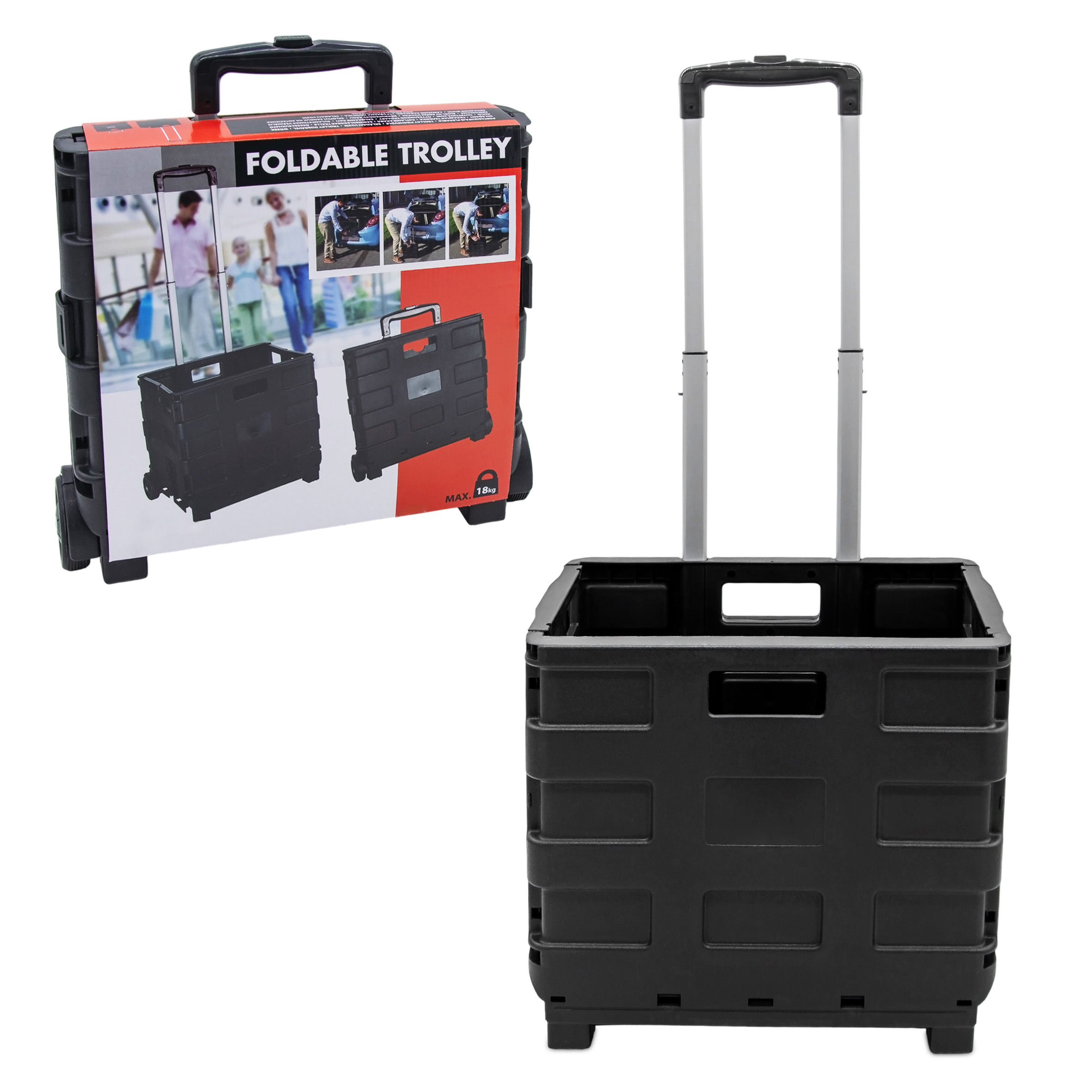 Einkaufstrolley schwarz klappbar mit Rollen bis 18 kg - 30 L - Einkaufskorb fahrbar mit Aluminium Teleskopgriff