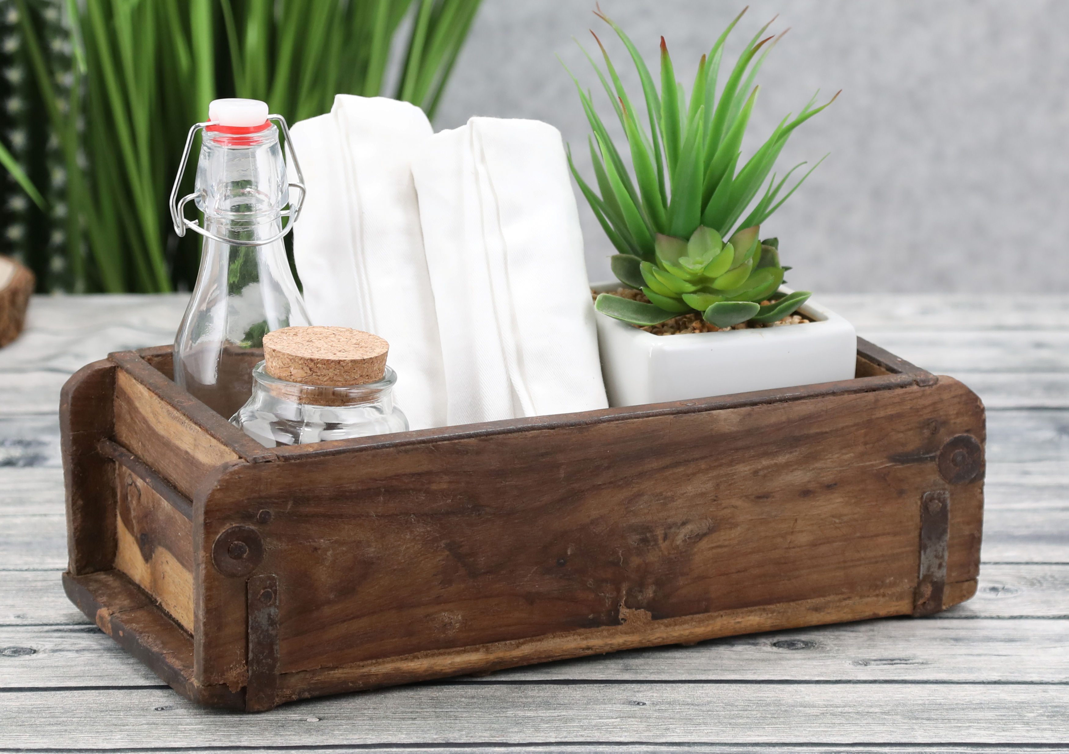 Ziegelform Holz Kiste mit Metall Beschlägen 30 x 15 cm - 3er Set