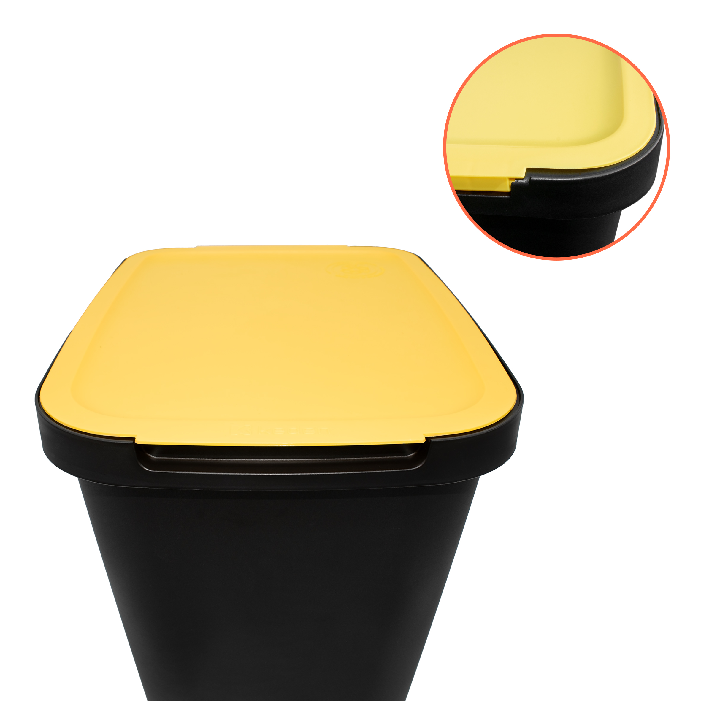 Abfalleimer schwarz mit farbigem Klappdeckel 3er Set - 50 Liter - Mülltrennsystem für Kunststoff Biomüll und Altpapier