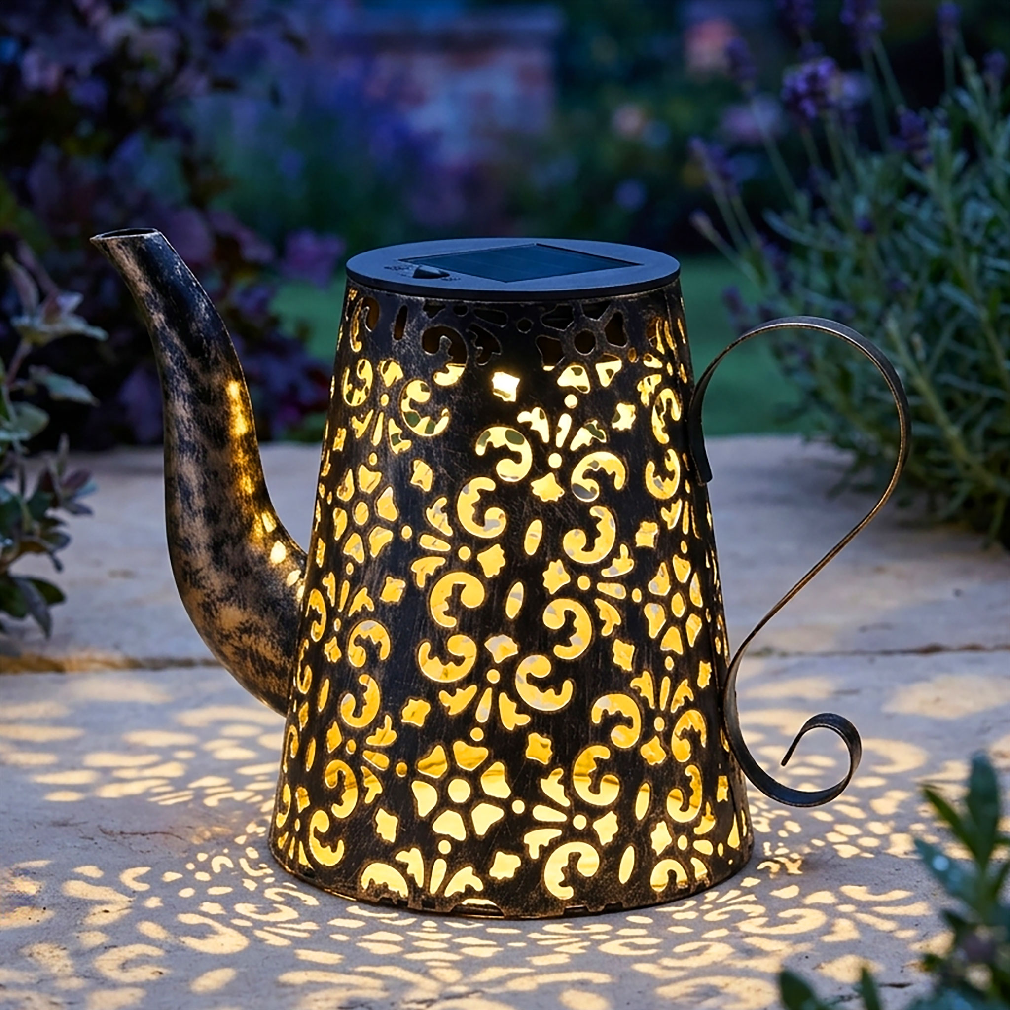 LED Solar Leuchte Metall Gießkanne - 19 x 14 cm - Vintage Deko Garten Lampe Rost Optik