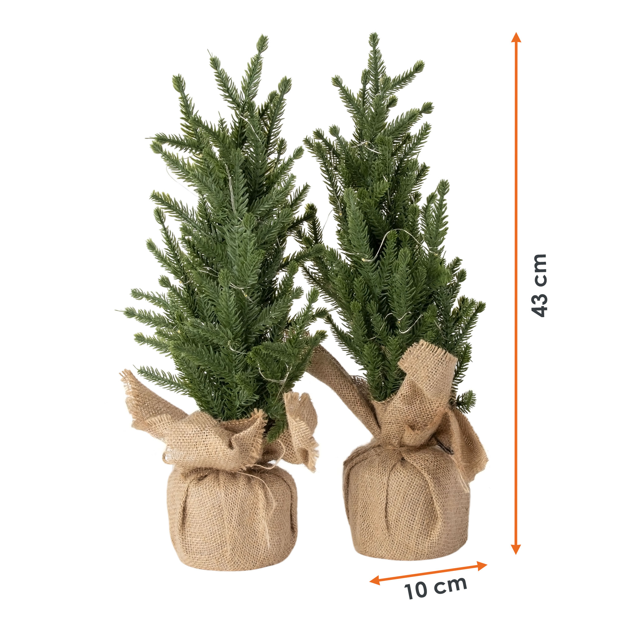 Mini Kunst Tannenbaum warm weiß beleuchtet 43 cm - 2er Set - Künstlicher Weihnachtsbaum klein mit je 15 LEDs batteriebetrieben