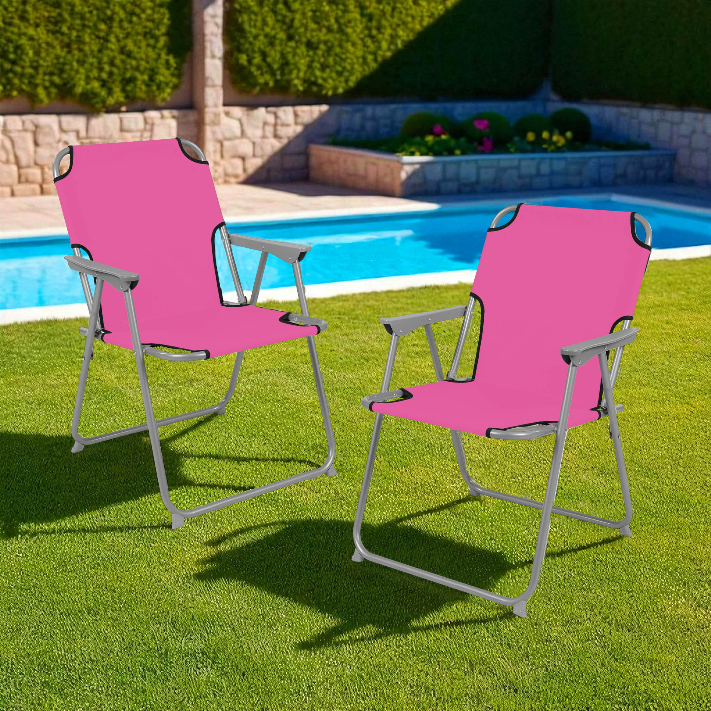 Camping Klappstuhl pink belastbar bis 120 kg - 2er Set - Klassischer Campingstuhl klappbar