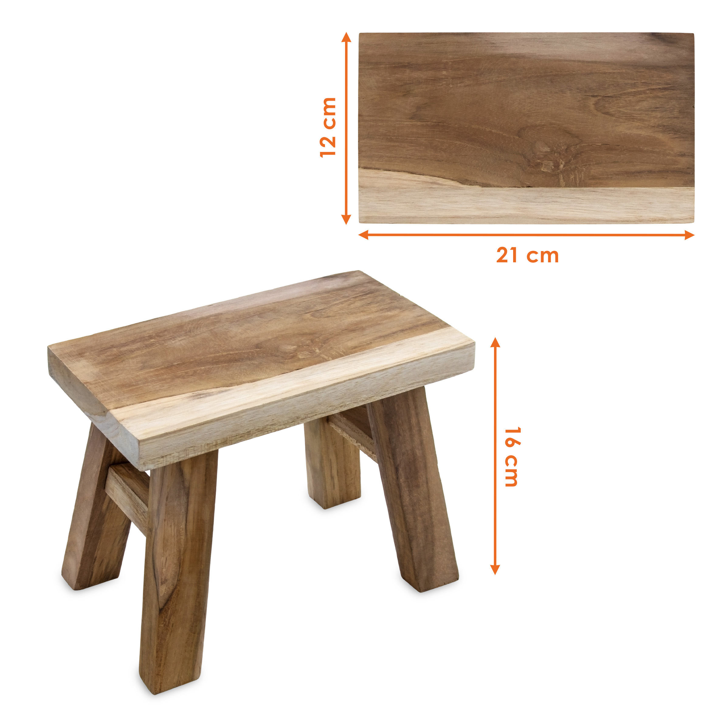 Teakholz Blumenbank natur rechteckig - 21 x 12 cm - Massivholz Deko Hocker Landhaus rustikal