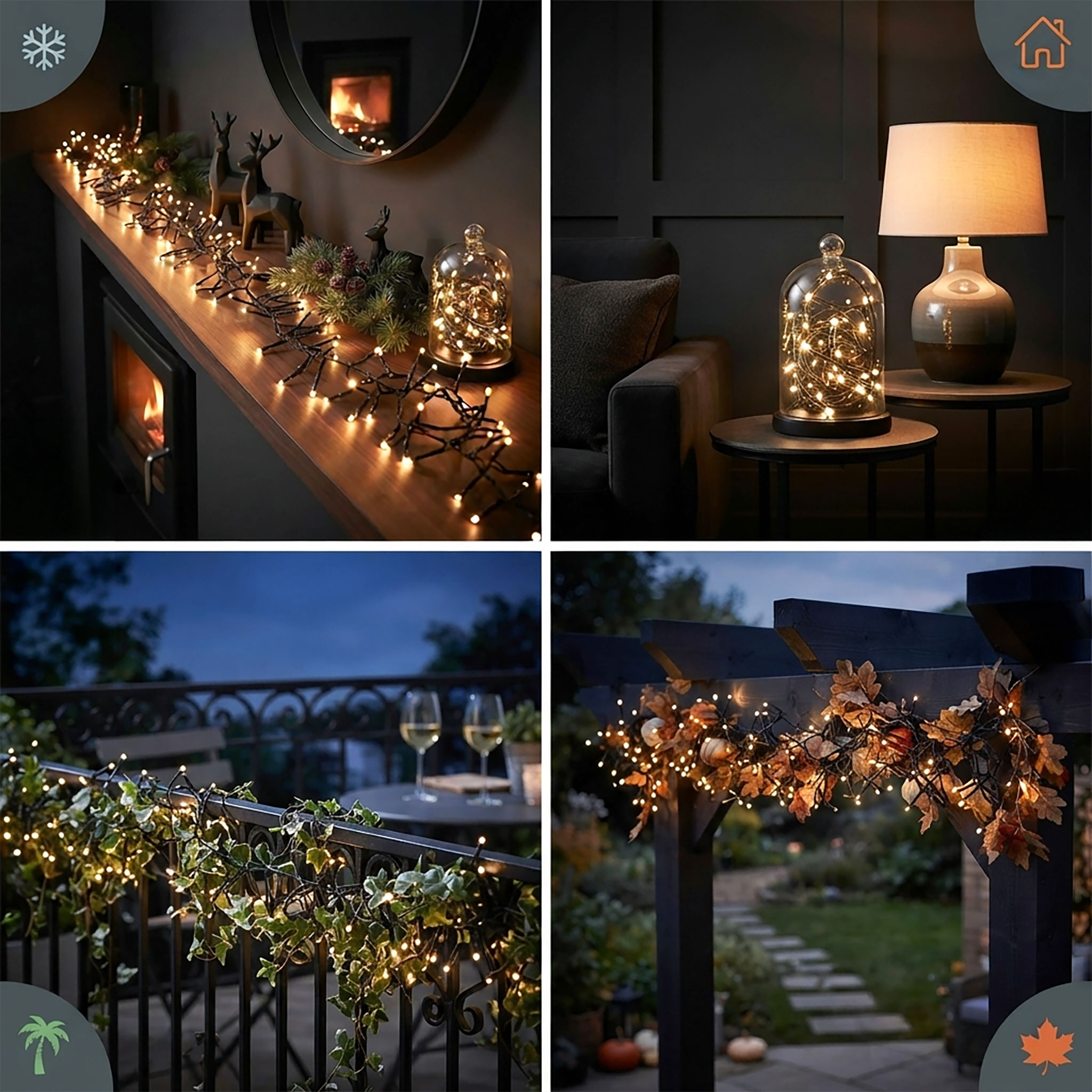 LED Lichterkette warm weiß mit 8 Leuchtfunktionen - 192 LED - Weihnachts Beleuchtung mit Timer Batterie betrieben